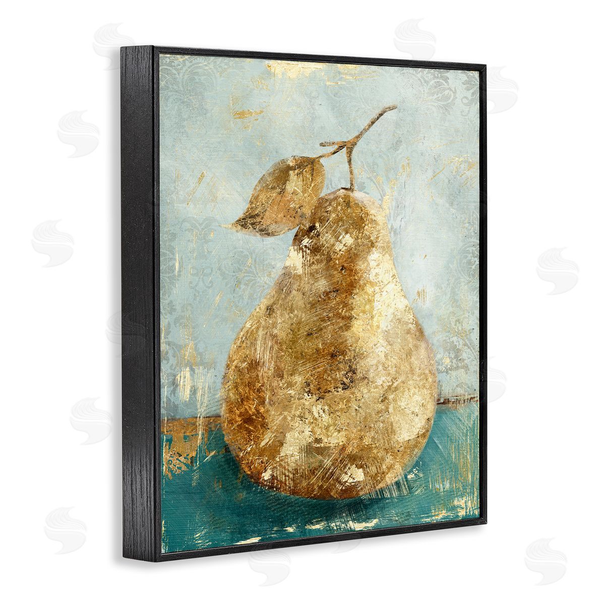 Golden Pear Fruit Painting Black Frame Print Wall Art, Home Decor by Main Line Studio
