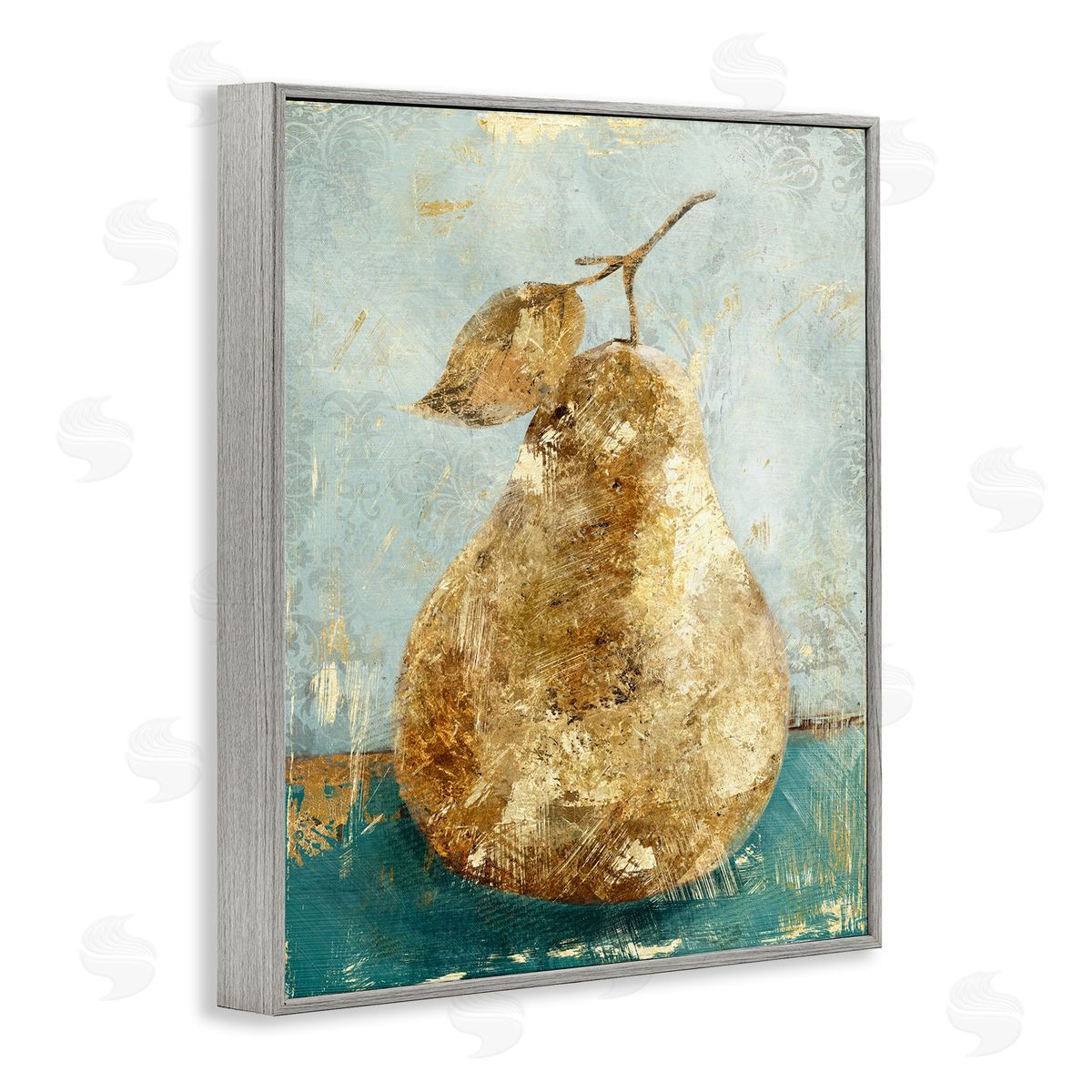 Golden Pear Fruit Painting Grey Frame Print Wall Art, Home Decor by Main Line Studio