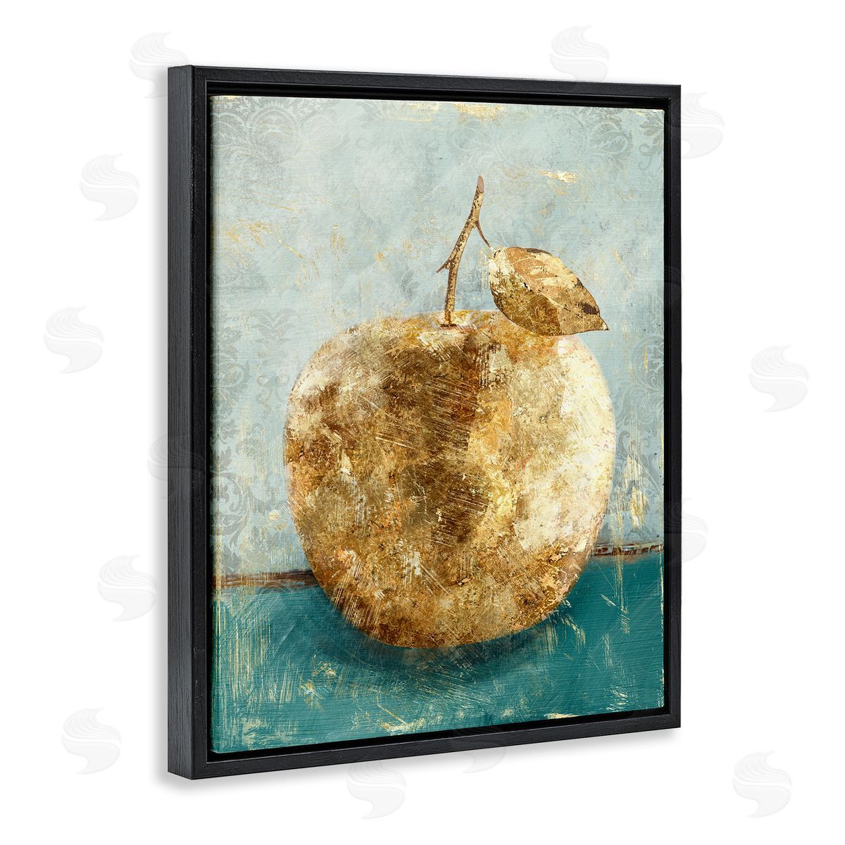 Golden Apple Fruit Painting Black Floating Frame Canvas Wall Art, Home Decor by Main Line Studio