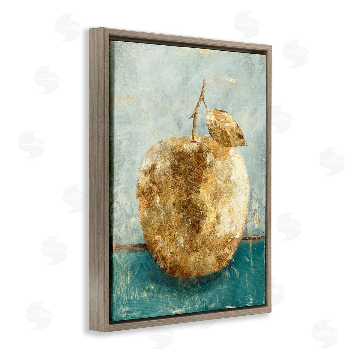 Golden Apple Fruit Painting Brown Floating Frame Canvas Wall Art, Home Decor by Main Line Studio