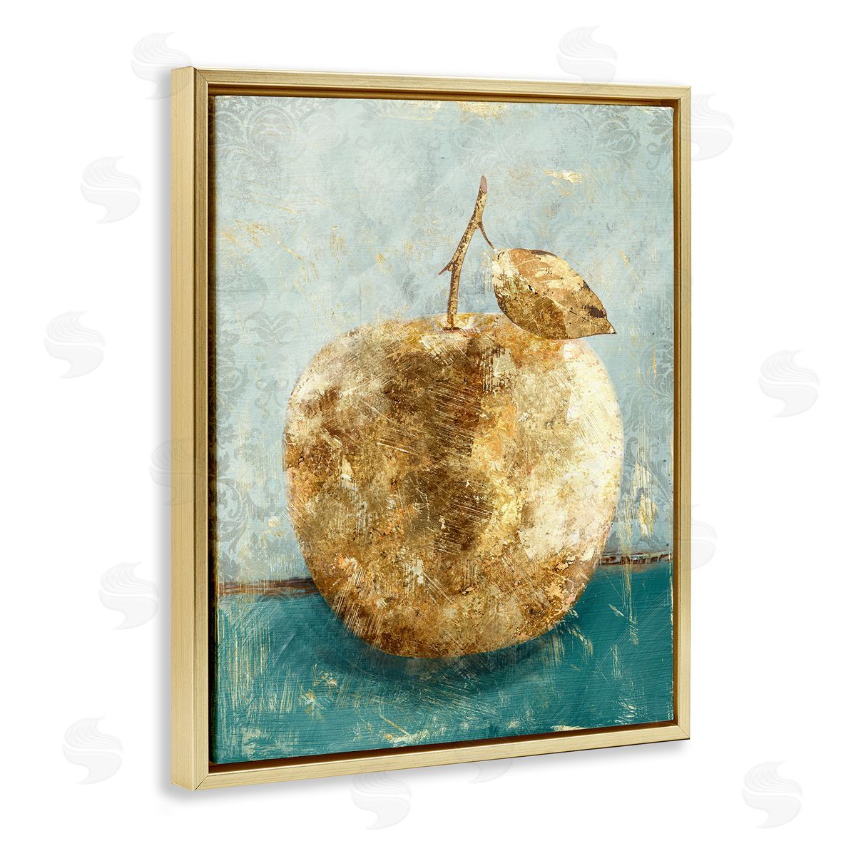 Golden Apple Fruit Painting Gold Floating Frame Canvas Wall Art, Home Decor by Main Line Studio