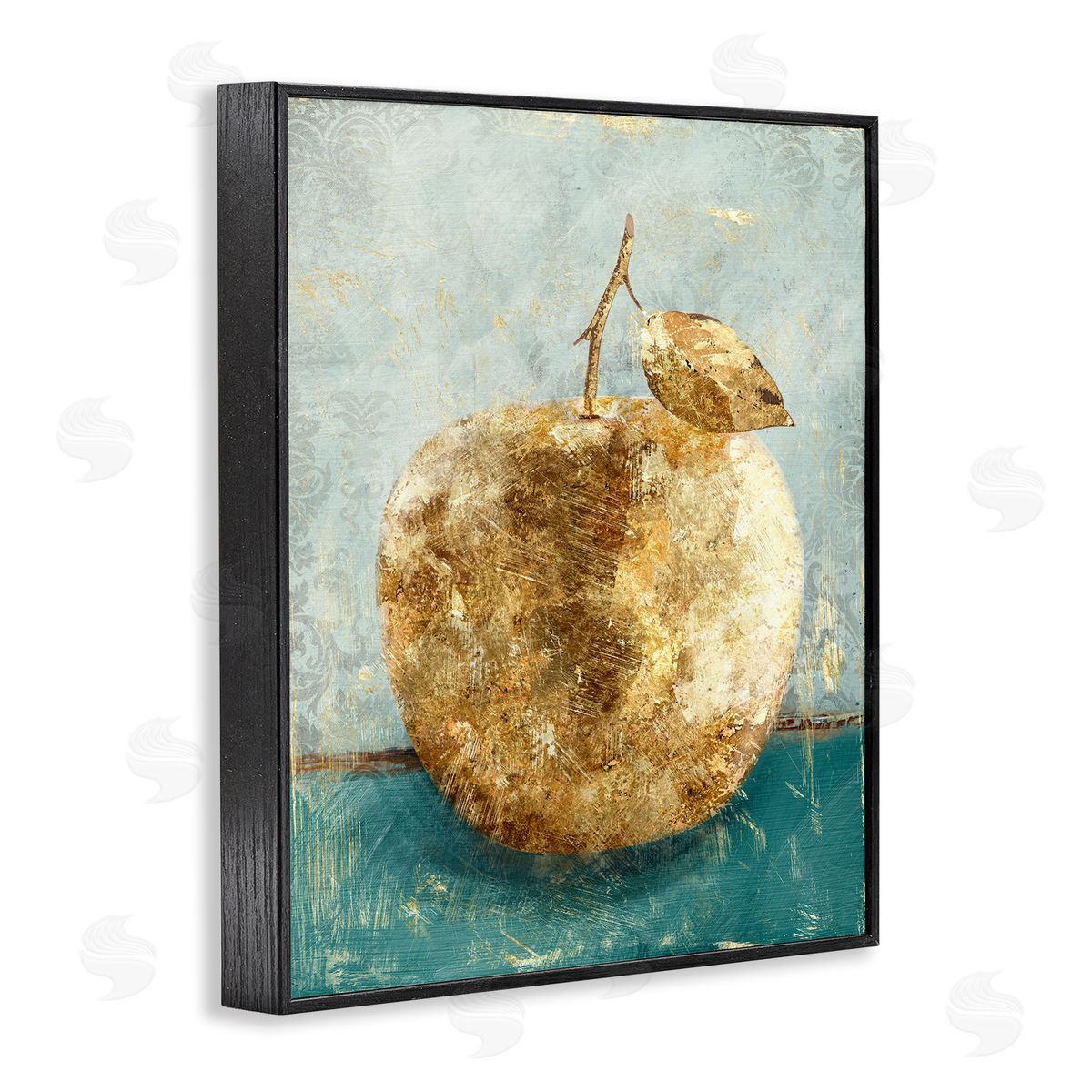 Golden Apple Fruit Painting Black Frame Print Wall Art, Home Decor by Main Line Studio