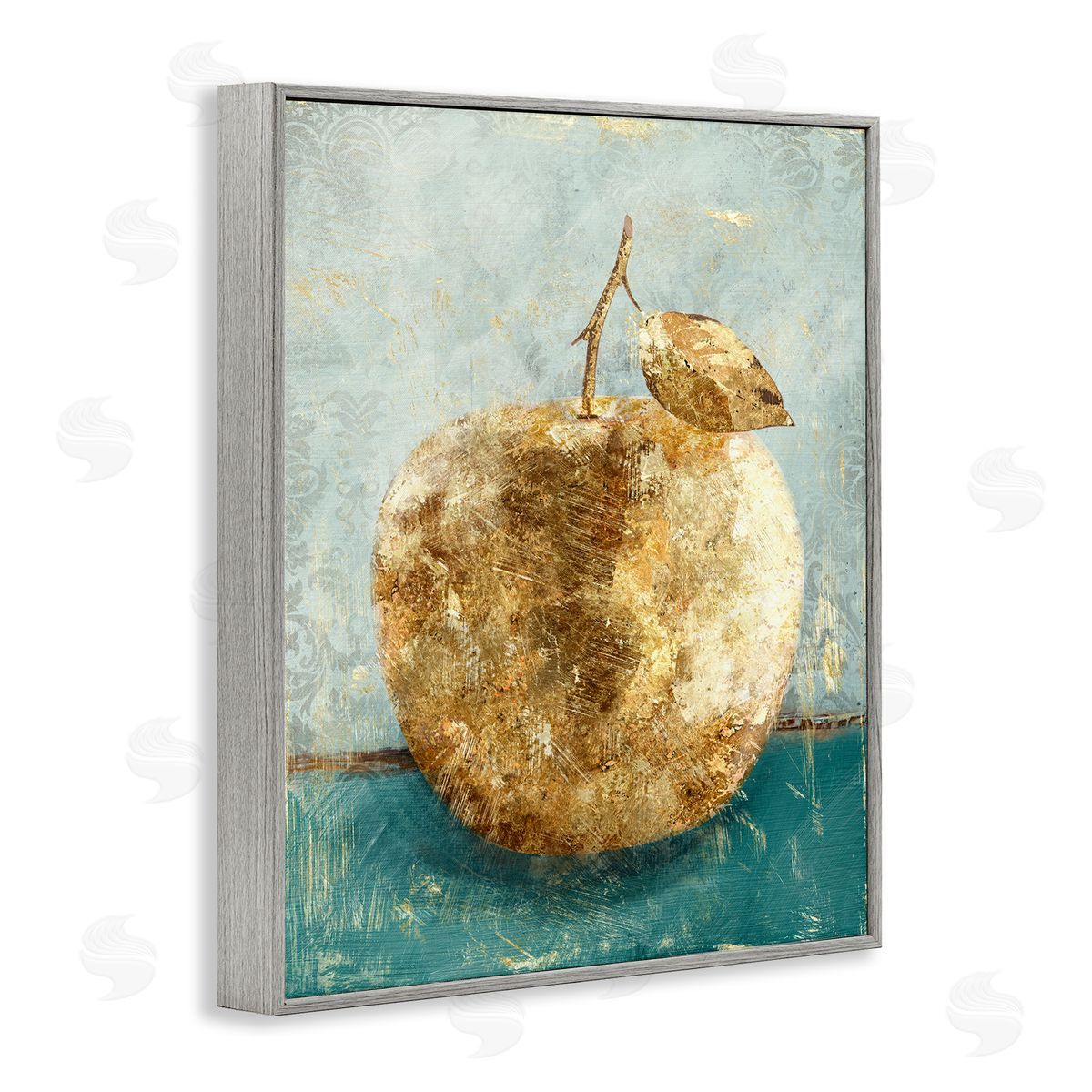 Golden Apple Fruit Painting Grey Frame Print Wall Art, Home Decor by Main Line Studio