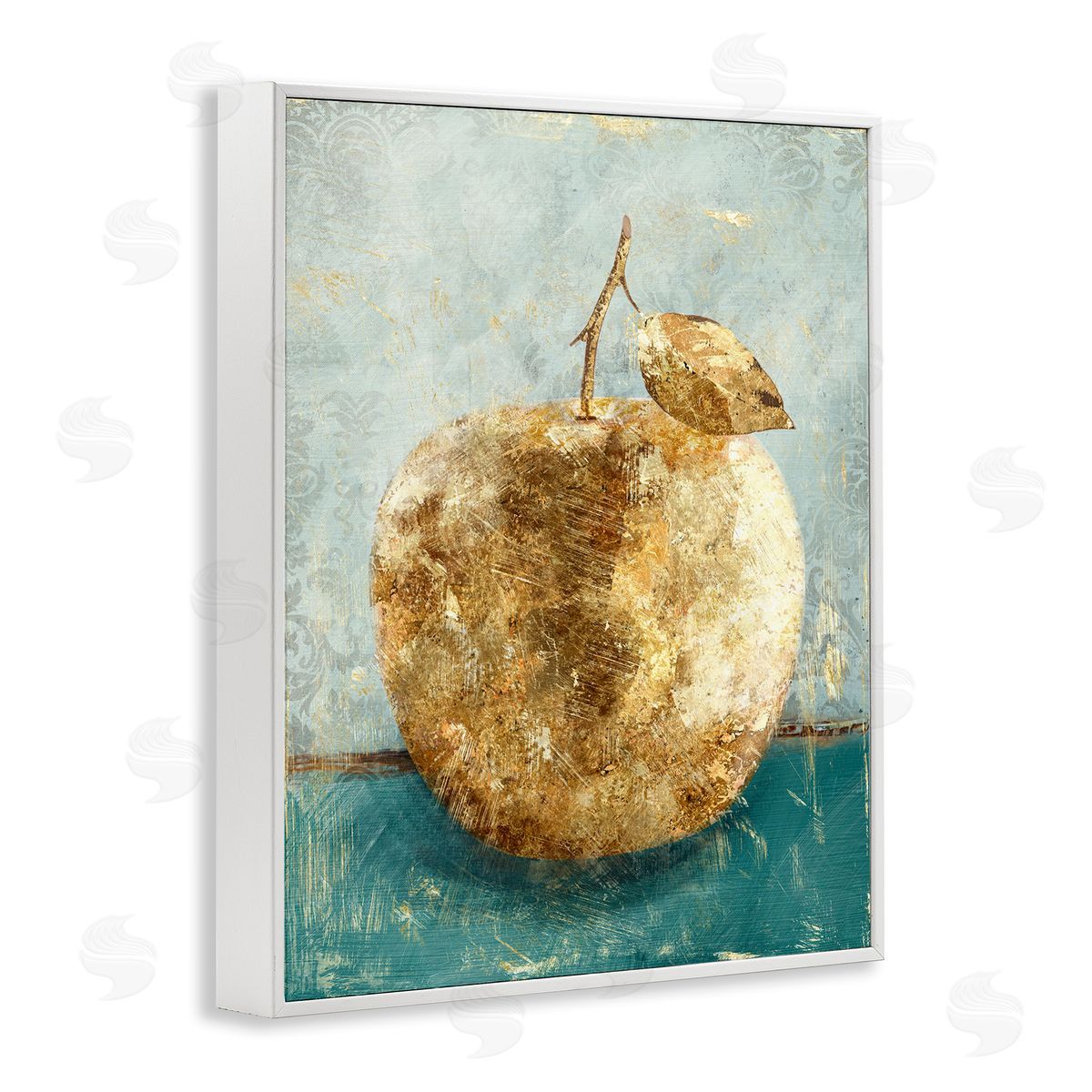 Golden Apple Fruit Painting White Frame Print Wall Art, Home Decor by Main Line Studio