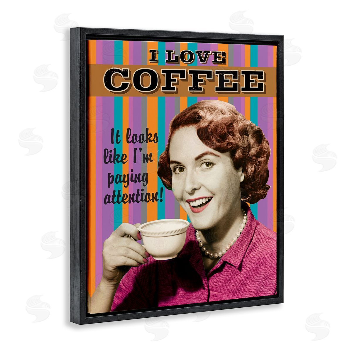 I Love Coffee Funny Vintage Black Floating Frame Canvas Wall Art, Home Decor by RetroRocket