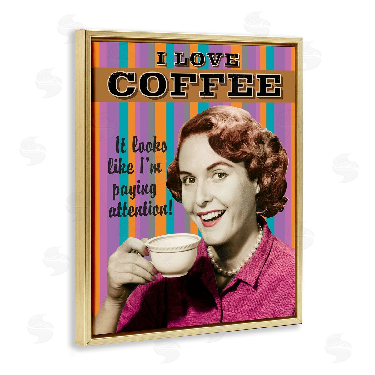 I Love Coffee Funny Vintage Gold Floating Frame Canvas Wall Art, Home Decor by RetroRocket