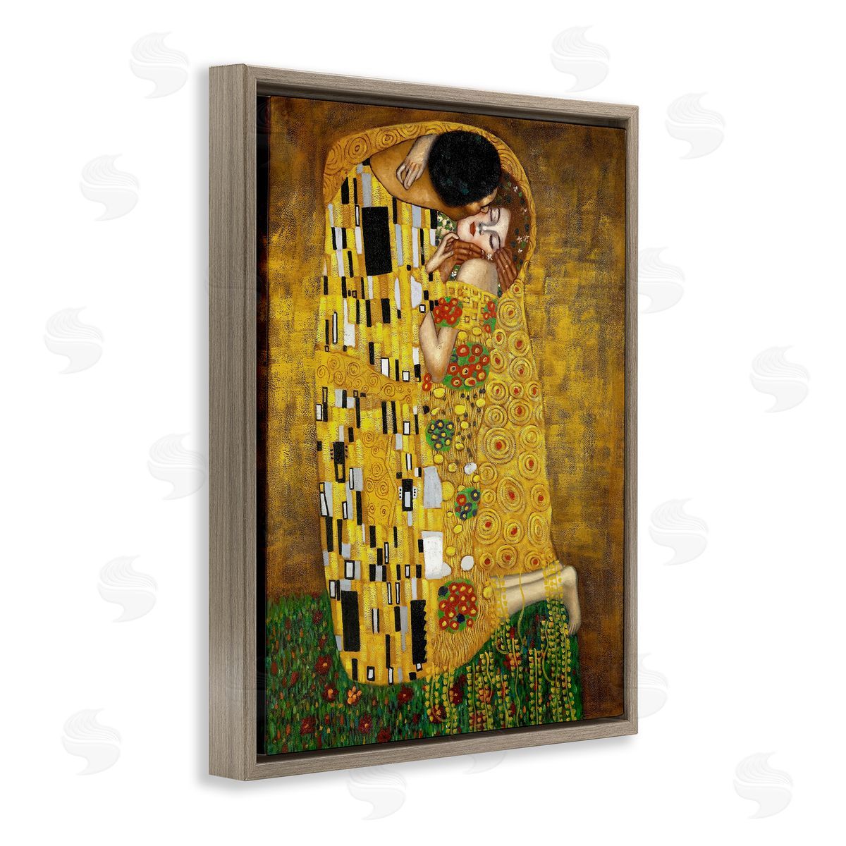 The Kiss Classical Art Brown Floating Frame Canvas Wall Art, Home Decor by Gustav Klimt