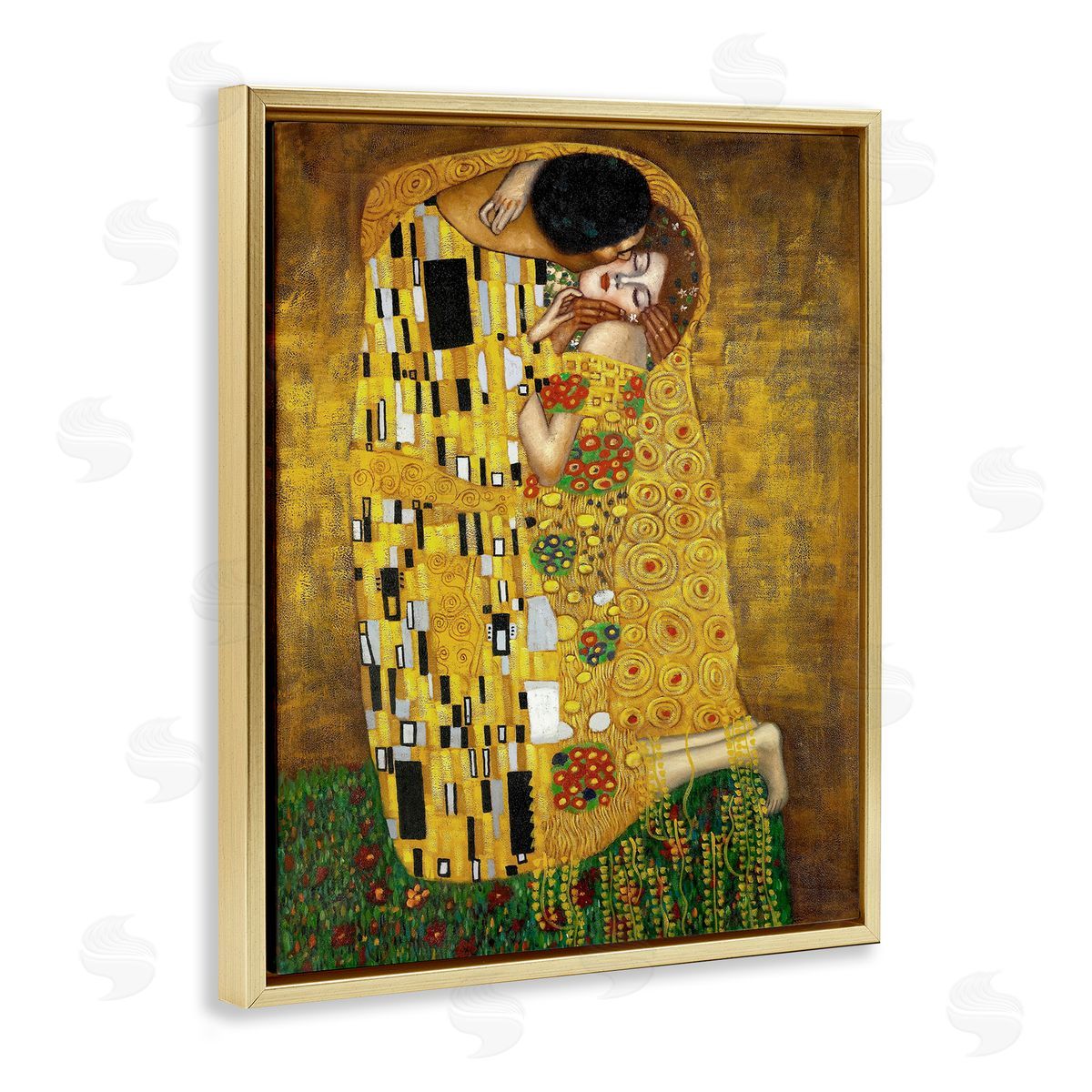 The Kiss Classical Art Gold Floating Frame Canvas Wall Art, Home Decor by Gustav Klimt