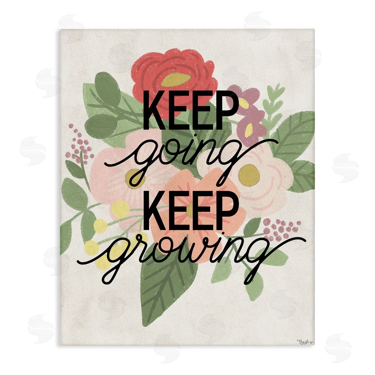 Keep Growing Flower Drawing Canvas Wall Art, Home Decor by Gigi Louise