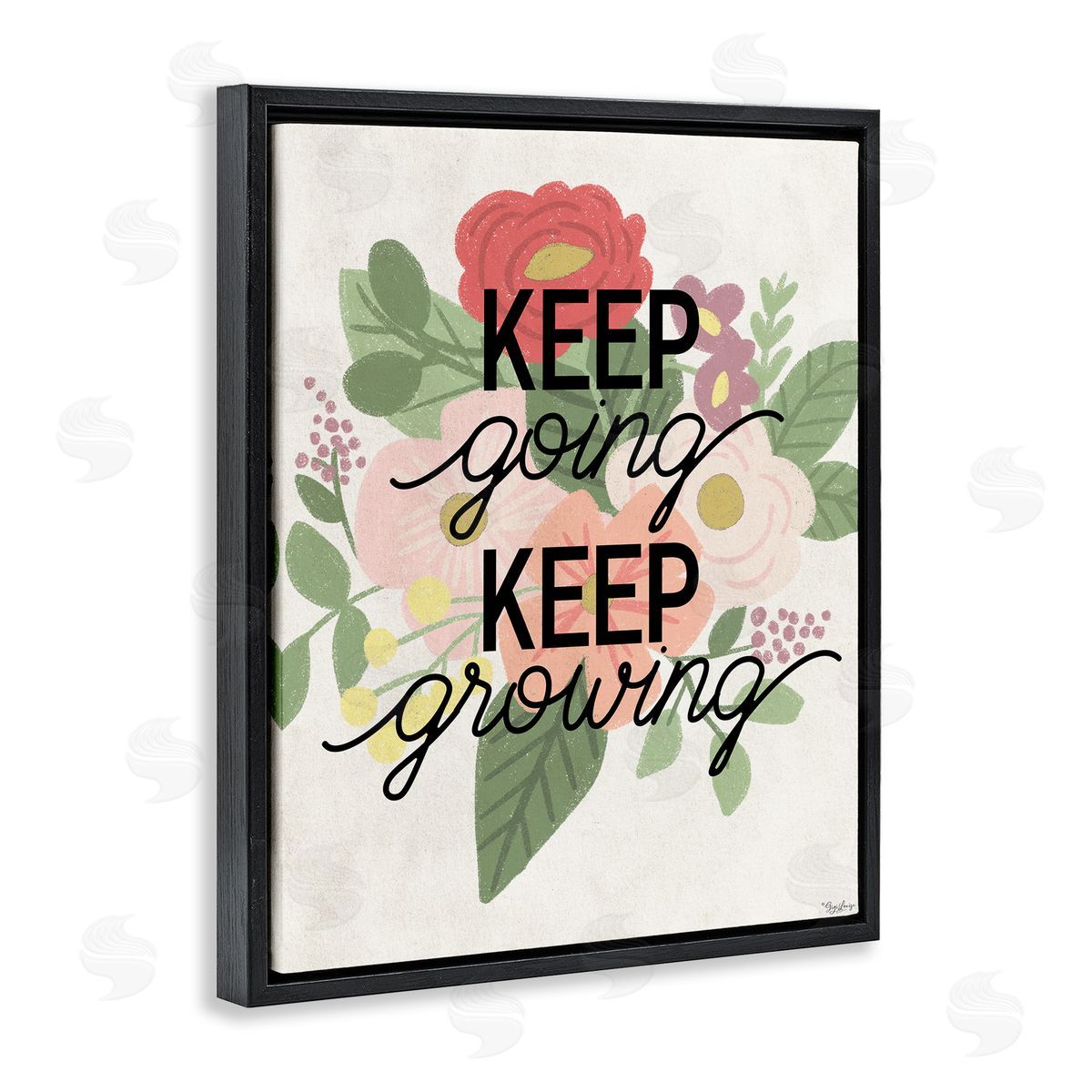 Keep Growing Flower Drawing Black Floating Frame Canvas Wall Art, Home Decor by Gigi Louise