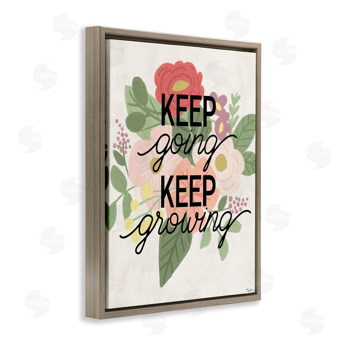 Keep Growing Flower Drawing Brown Floating Frame Canvas Wall Art, Home Decor by Gigi Louise