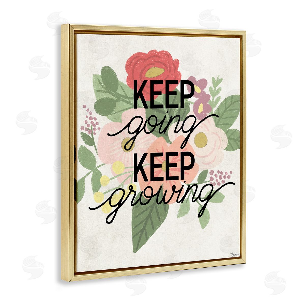 Keep Growing Flower Drawing Gold Floating Frame Canvas Wall Art, Home Decor by Gigi Louise