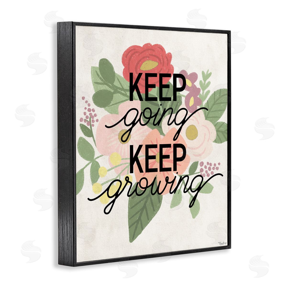 Keep Growing Flower Drawing Black Frame Print Wall Art, Home Decor by Gigi Louise