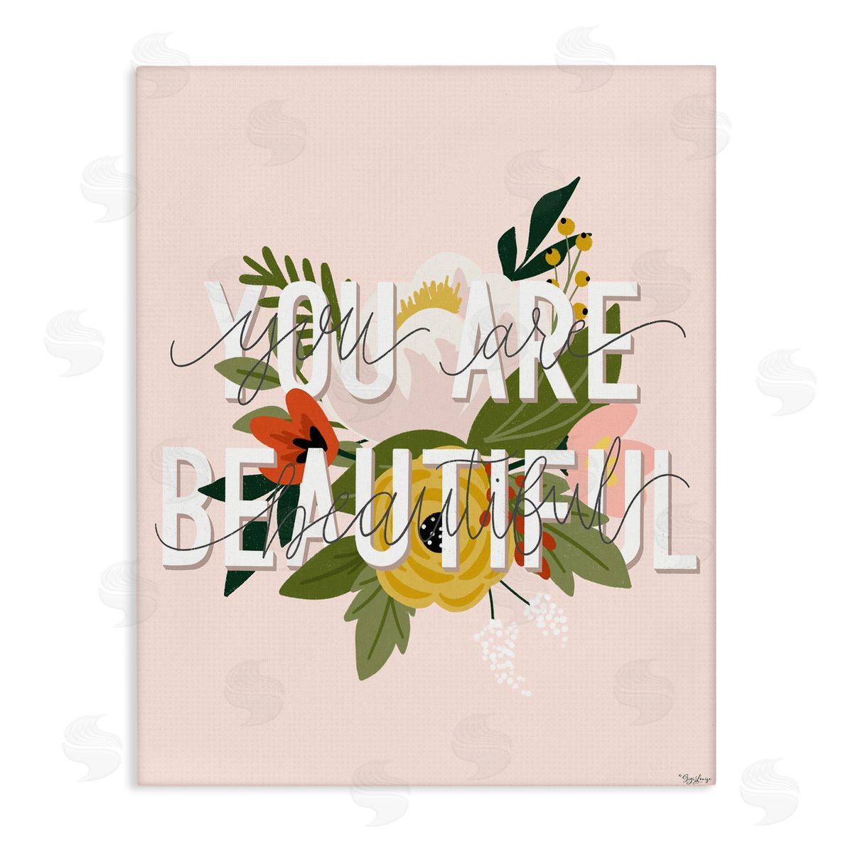 You Are Beautiful Pink Flower Canvas Wall Art, Home Decor by Gigi Louise