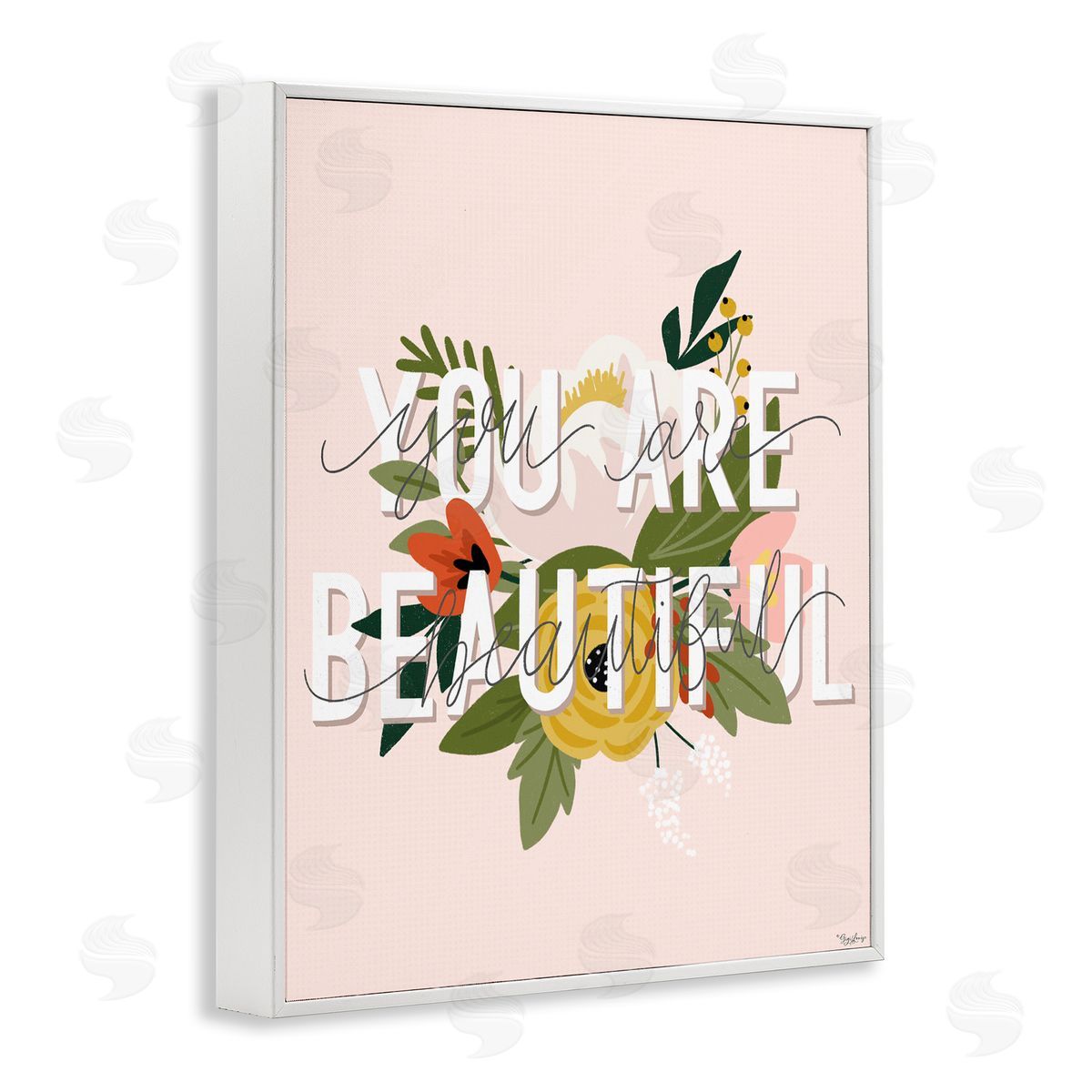 You Are Beautiful Pink Flower White Frame Print Wall Art, Home Decor by Gigi Louise