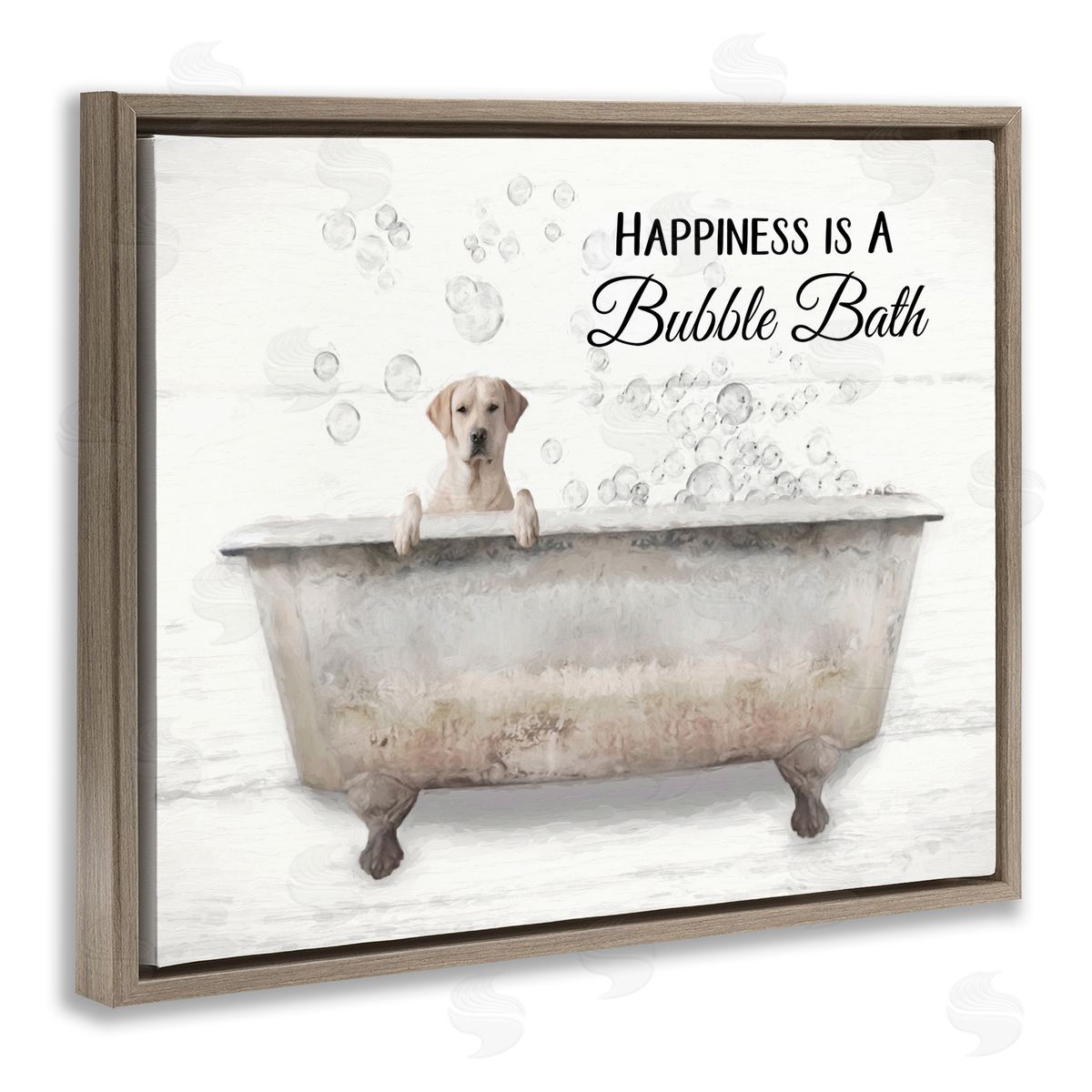 Happiness Is A Bubble Bath Dog Brown Floating Frame Canvas Wall Art, Home Decor by Lori Deiter