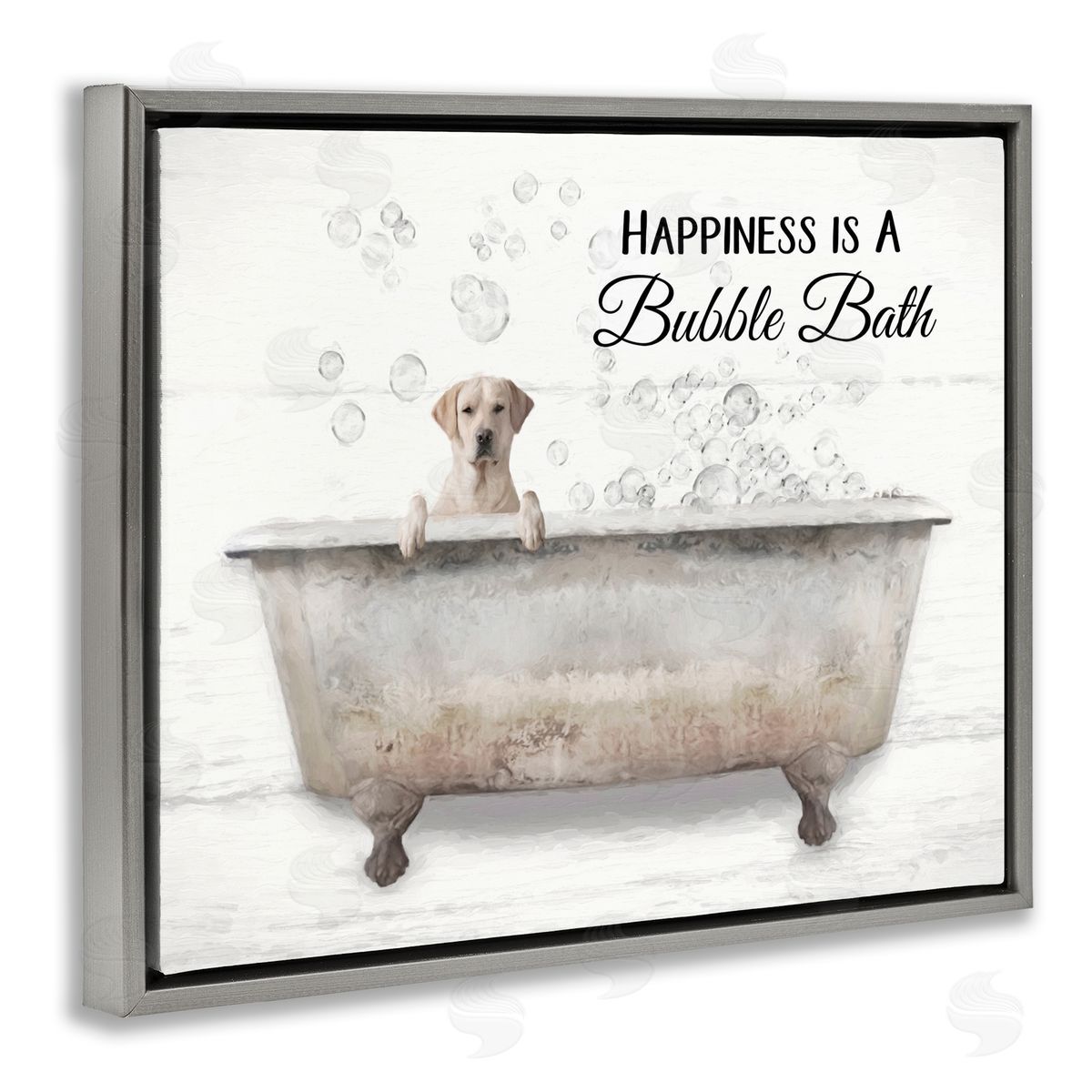 Happiness Is A Bubble Bath Dog Grey Floating Frame Canvas Wall Art, Home Decor by Lori Deiter