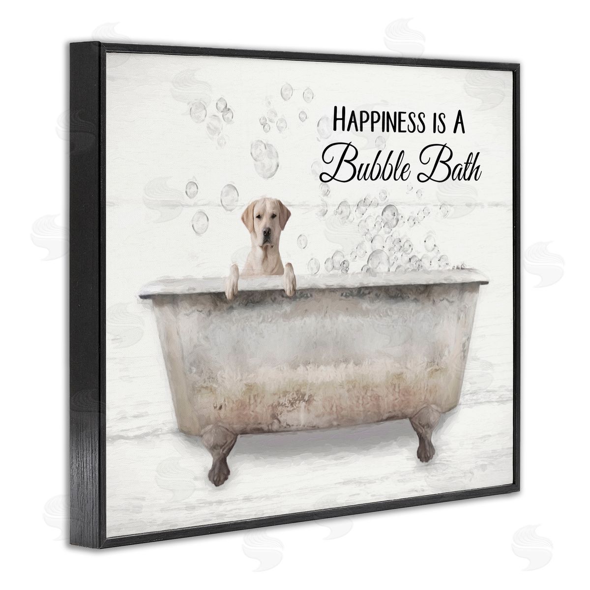 Happiness Is A Bubble Bath Dog Black Frame Print Wall Art, Home Decor by Lori Deiter