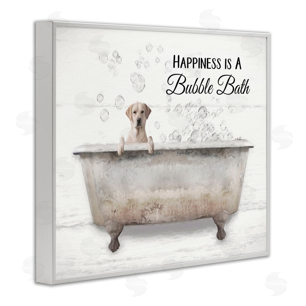 Happiness Is A Bubble Bath Dog White Frame Print Wall Art, Home Decor by Lori Deiter