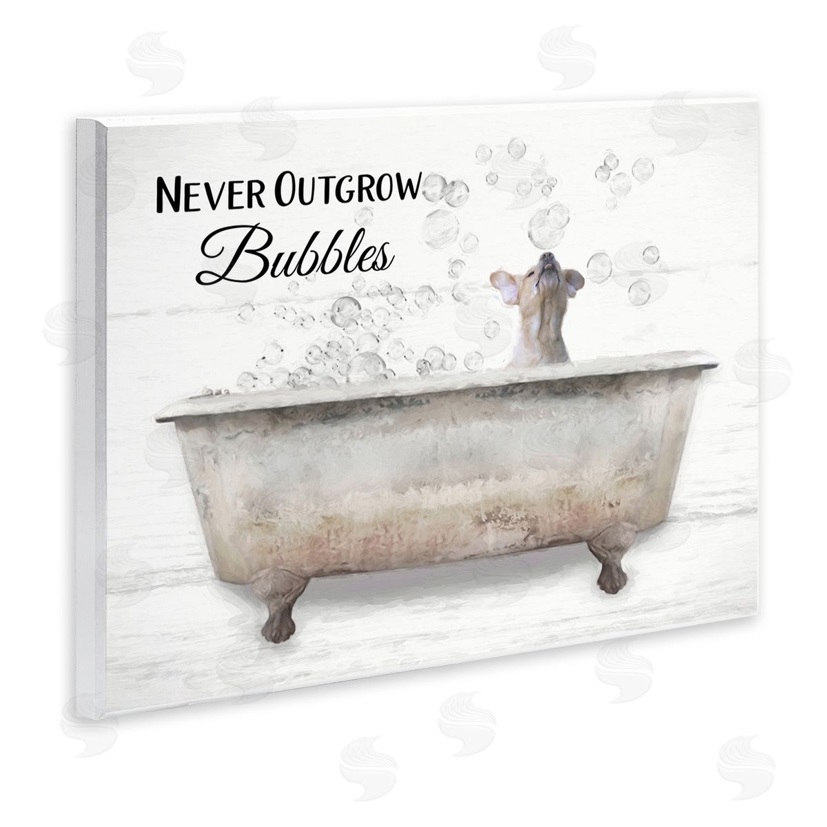 Never Outgrow Bubbles Dog Tub Wood Plaque Wall Art, Home Decor by Lori Deiter