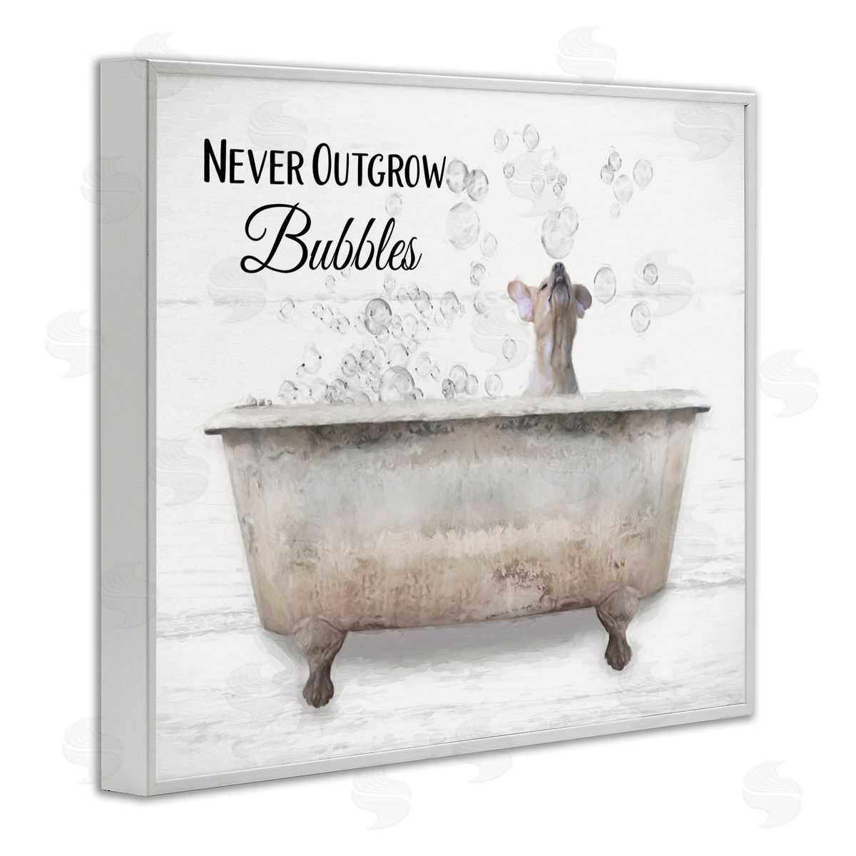 Never Outgrow Bubbles Dog Tub White Frame Print Wall Art, Home Decor by Lori Deiter