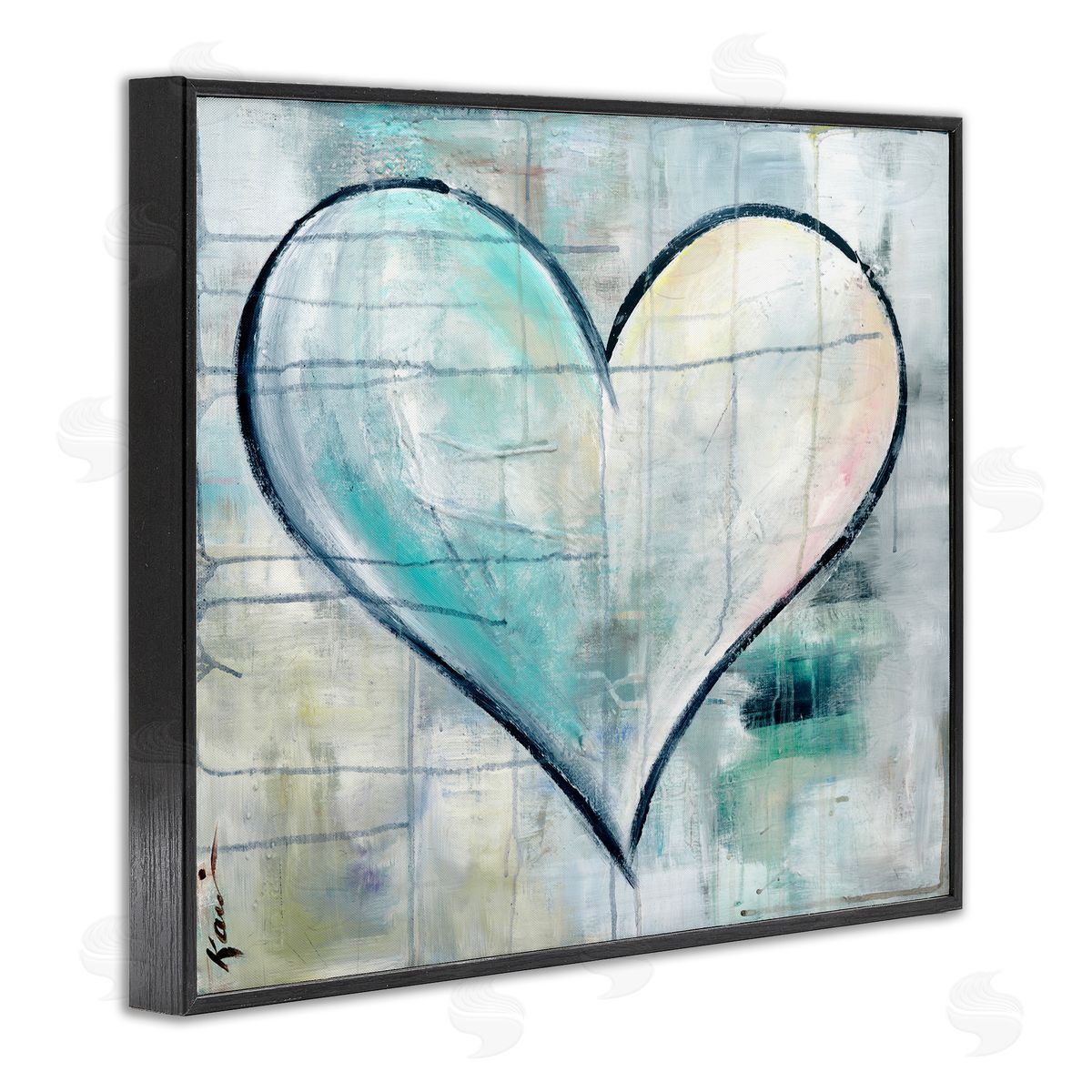 Graffiti Blue Heart Black Frame Print Wall Art, Home Decor by Kami Lerner