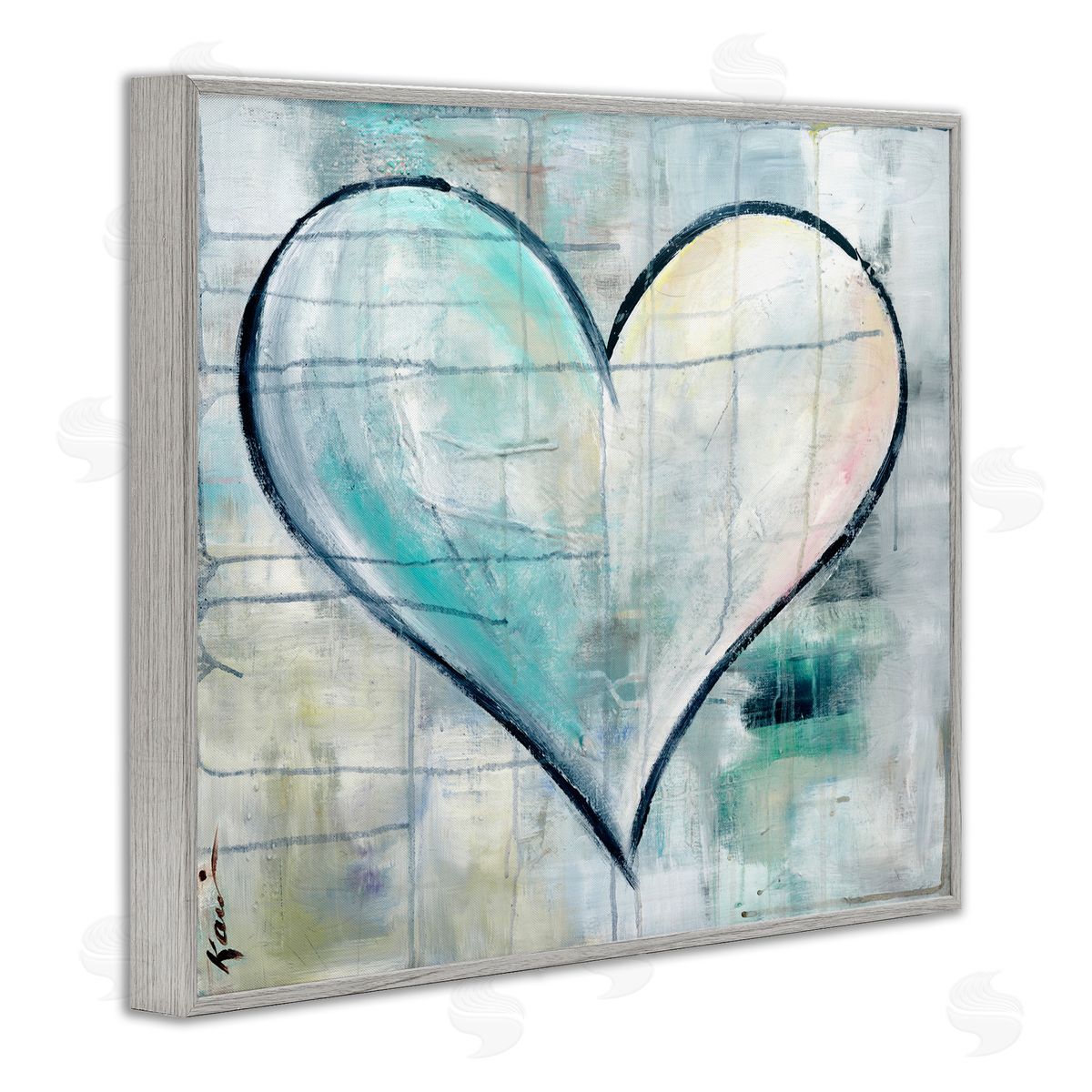 Graffiti Blue Heart Grey Frame Print Wall Art, Home Decor by Kami Lerner