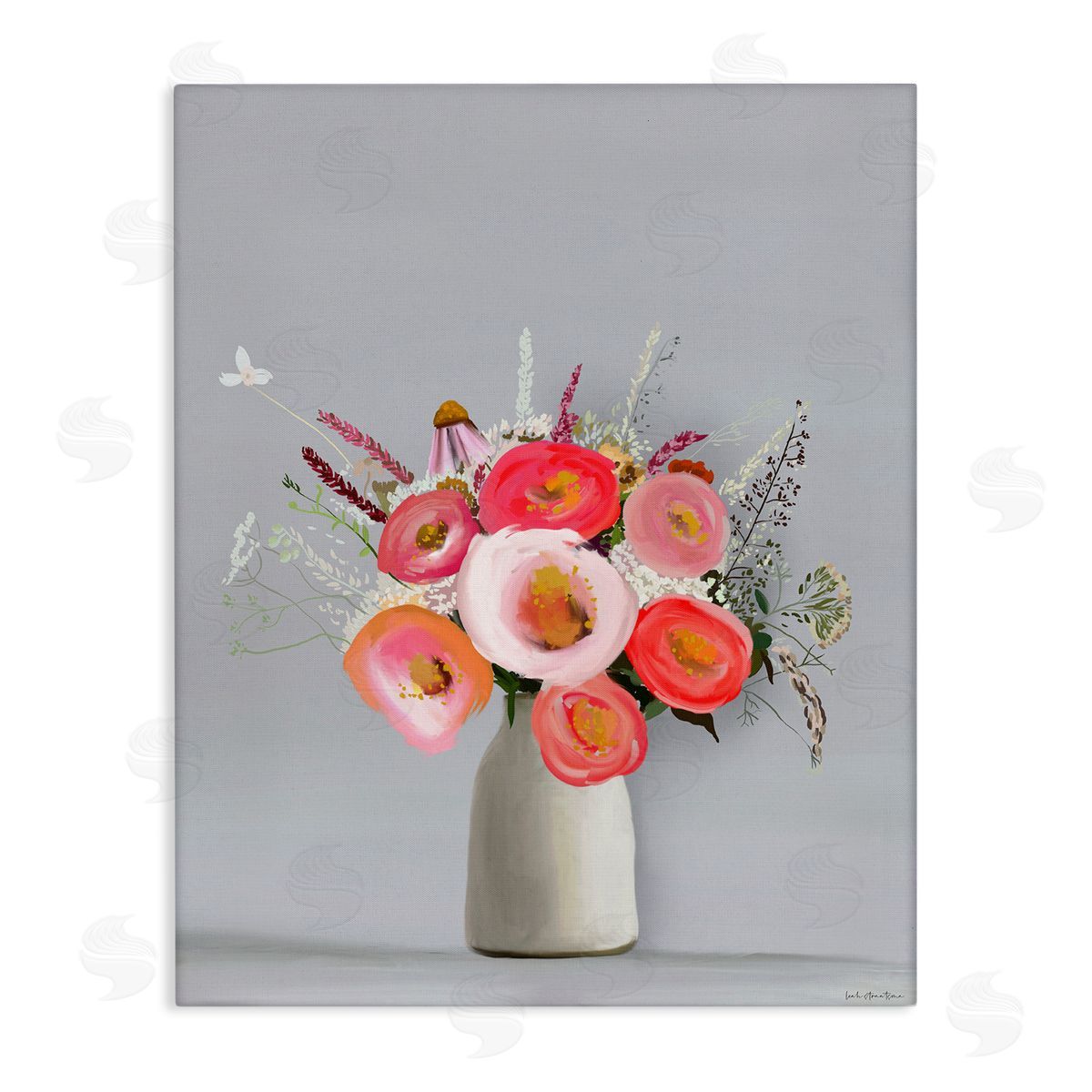 Flower Vase Pink Grey Painting Canvas Wall Art, Home Decor by Leah Straatsma