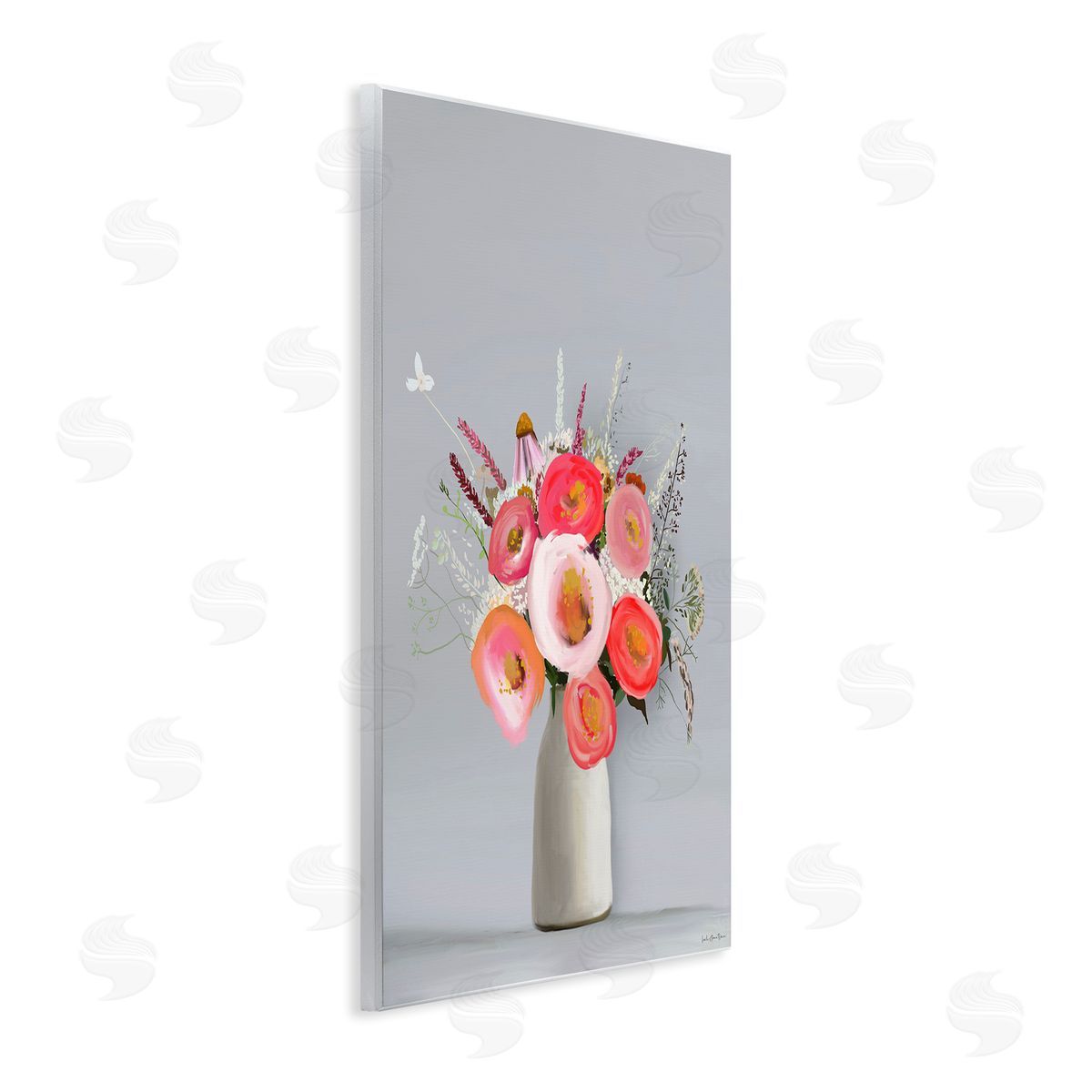 Flower Vase Pink Grey Painting Wood Plaque Wall Art, Home Decor by Leah Straatsma