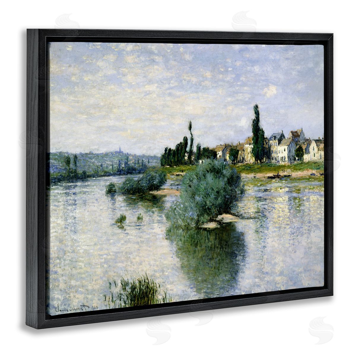 The Seine at Lavacourt Black Floating Frame Canvas Wall Art, Home Decor by Claude Monet