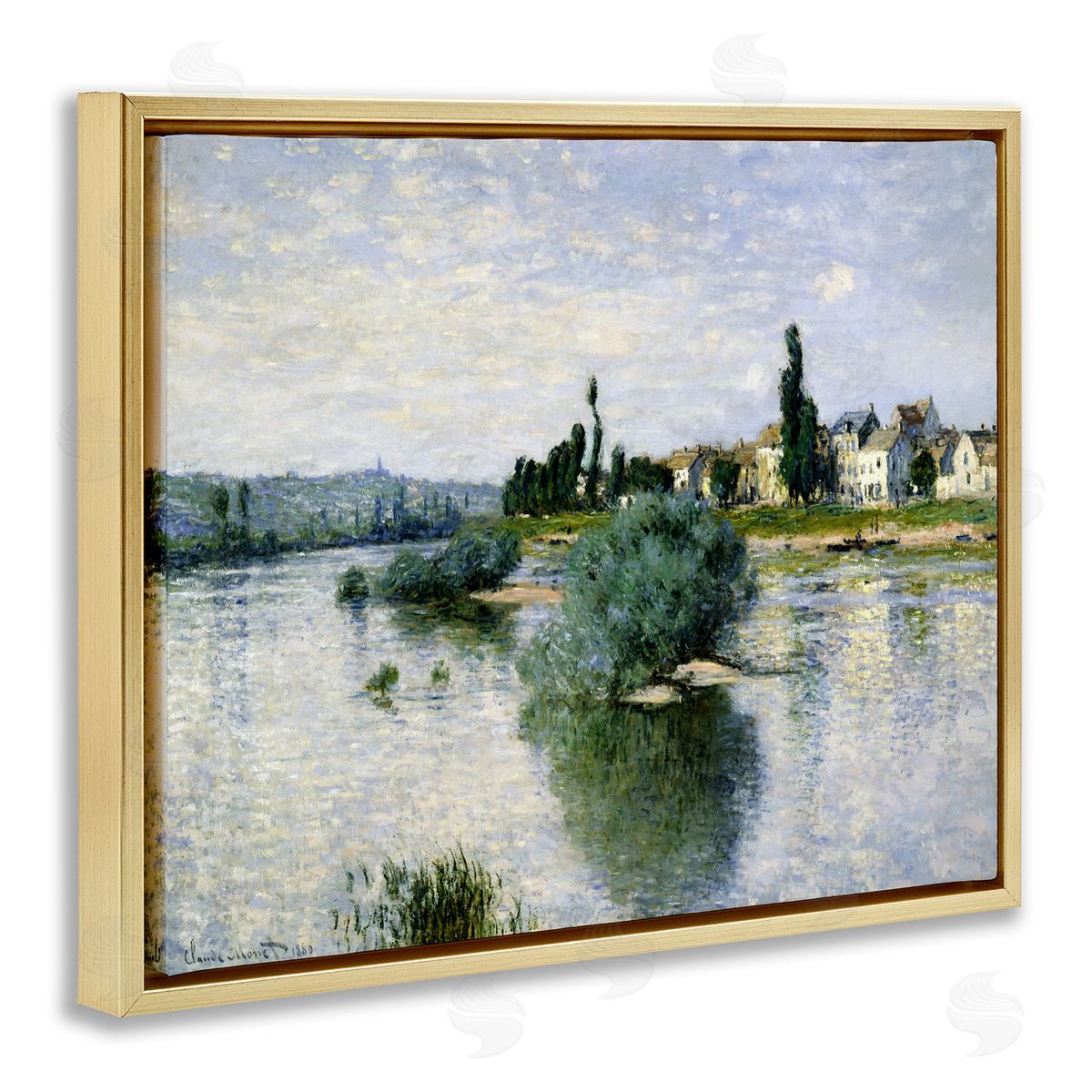 The Seine at Lavacourt Gold Floating Frame Canvas Wall Art, Home Decor by Claude Monet