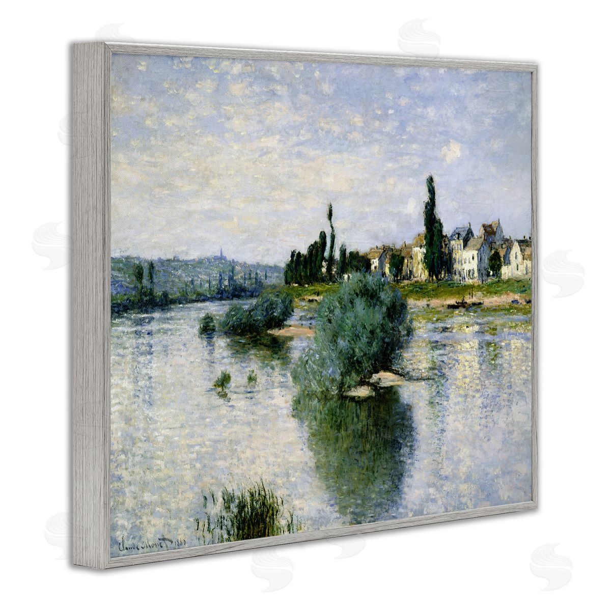 The Seine at Lavacourt Grey Frame Print Wall Art, Home Decor by Claude Monet
