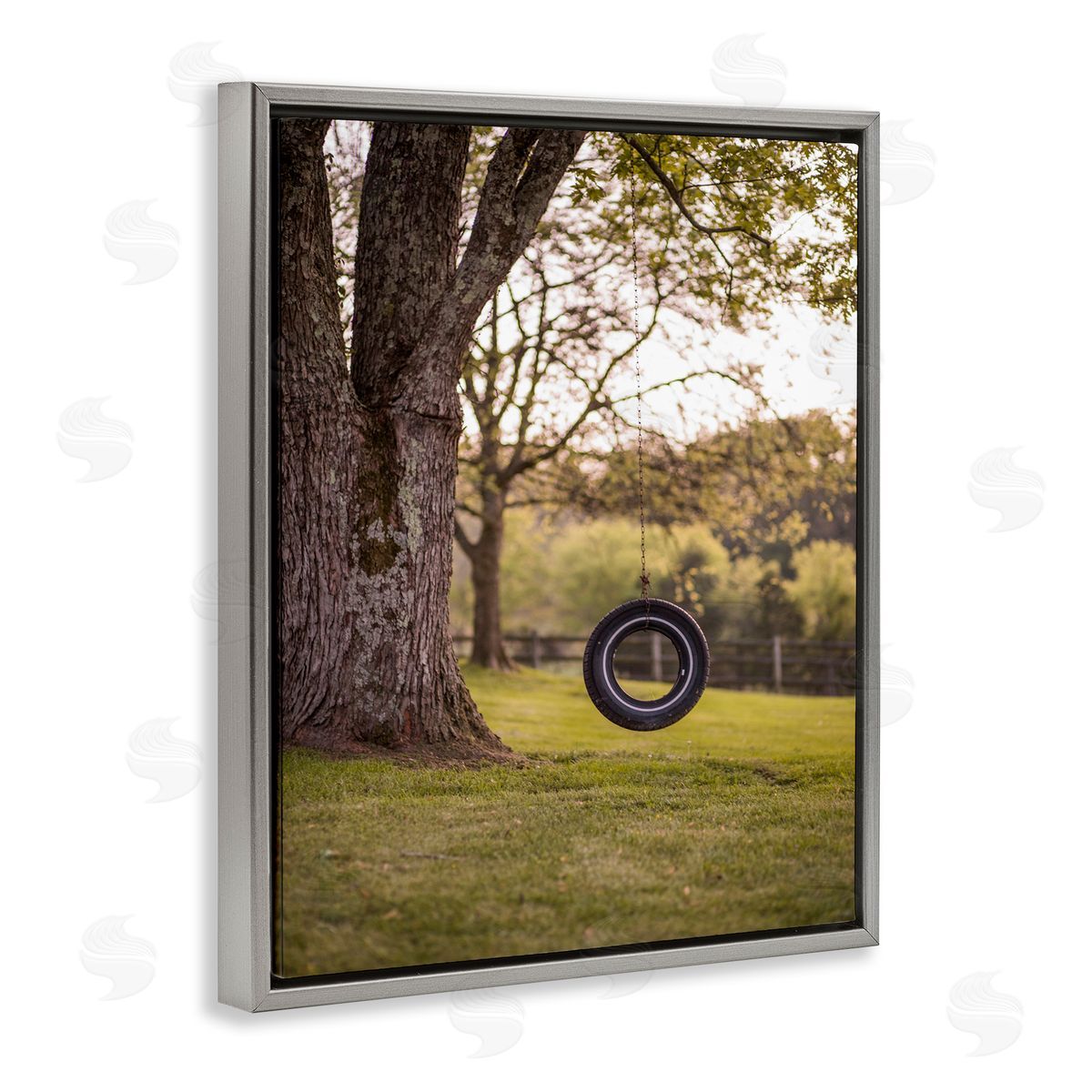 Tire Swing Country Farm Landscape Photograph Grey Floating Frame Canvas Wall Art, Home Decor by Aaron Matheson