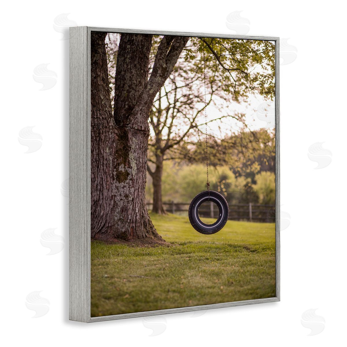 Tire Swing Country Farm Landscape Photograph Grey Frame Print Wall Art, Home Decor by Aaron Matheson