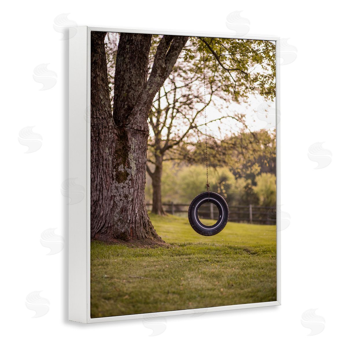 Tire Swing Country Farm Landscape Photograph White Frame Print Wall Art, Home Decor by Aaron Matheson