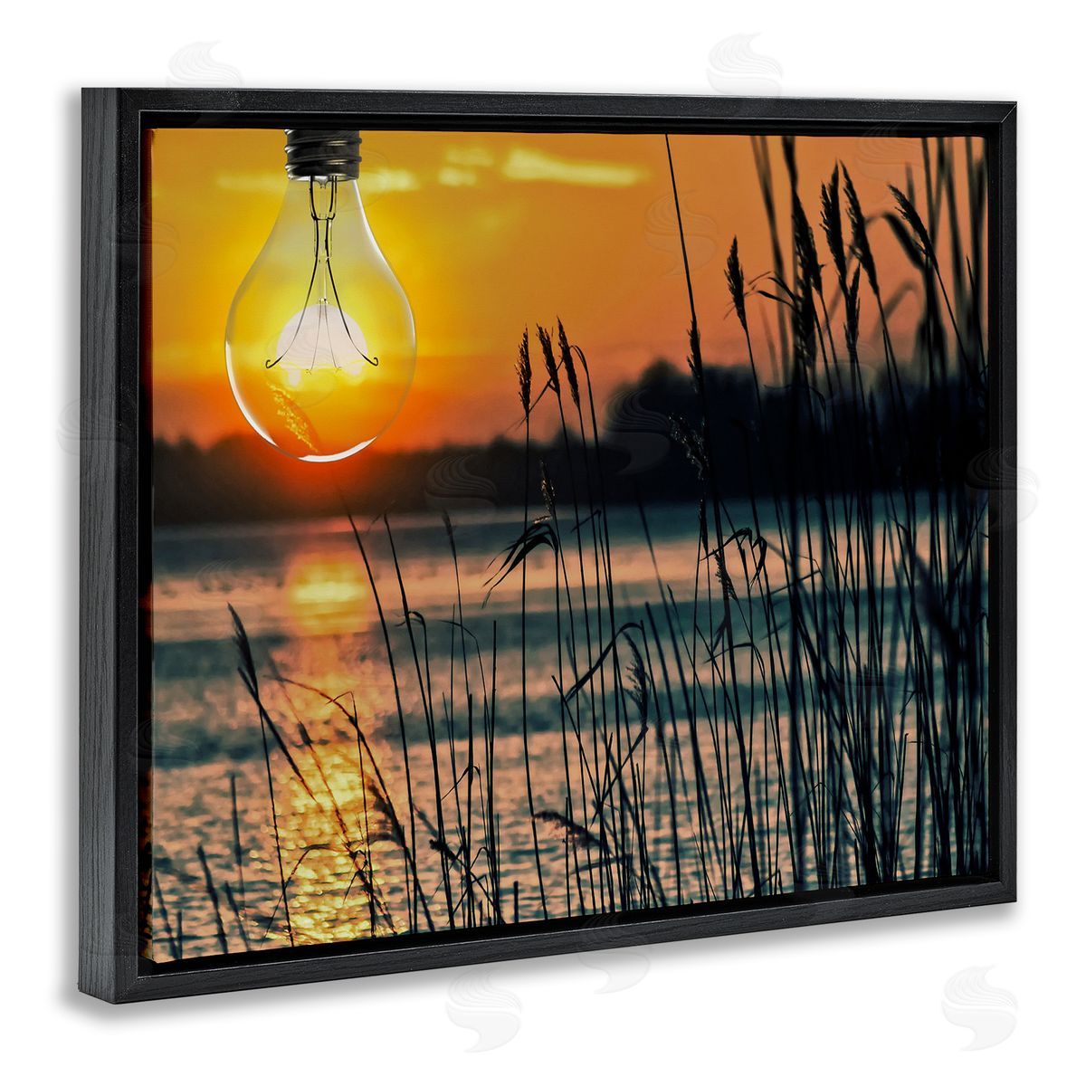 Lightbulb Lake Reeds Photograph Black Floating Frame Canvas Wall Art, Home Decor by Marcus Prime