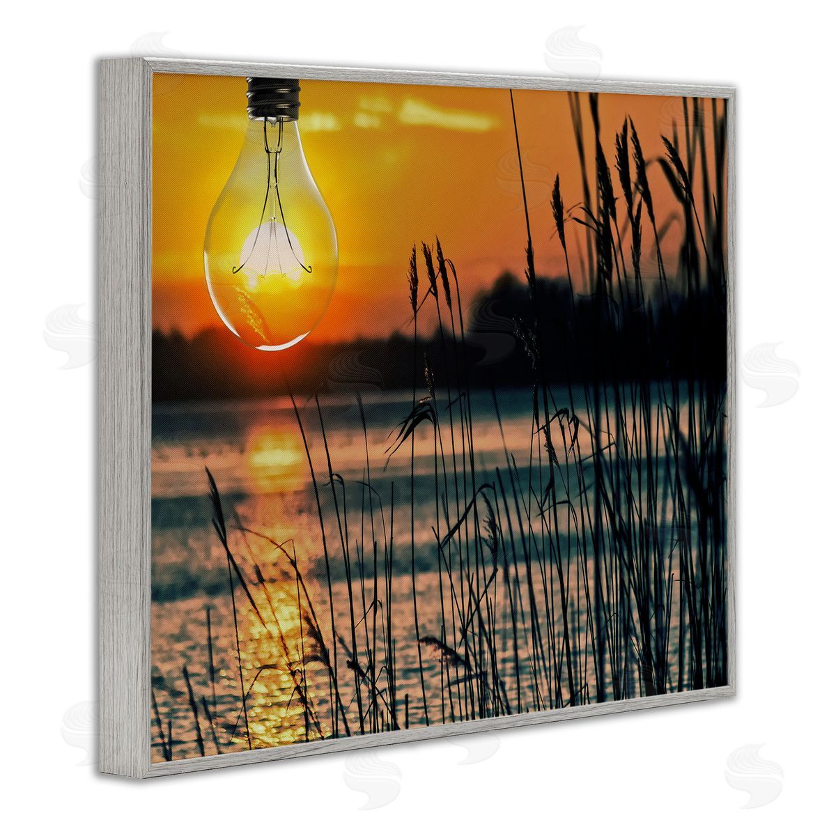 Lightbulb Lake Reeds Photograph Grey Frame Print Wall Art, Home Decor by Marcus Prime