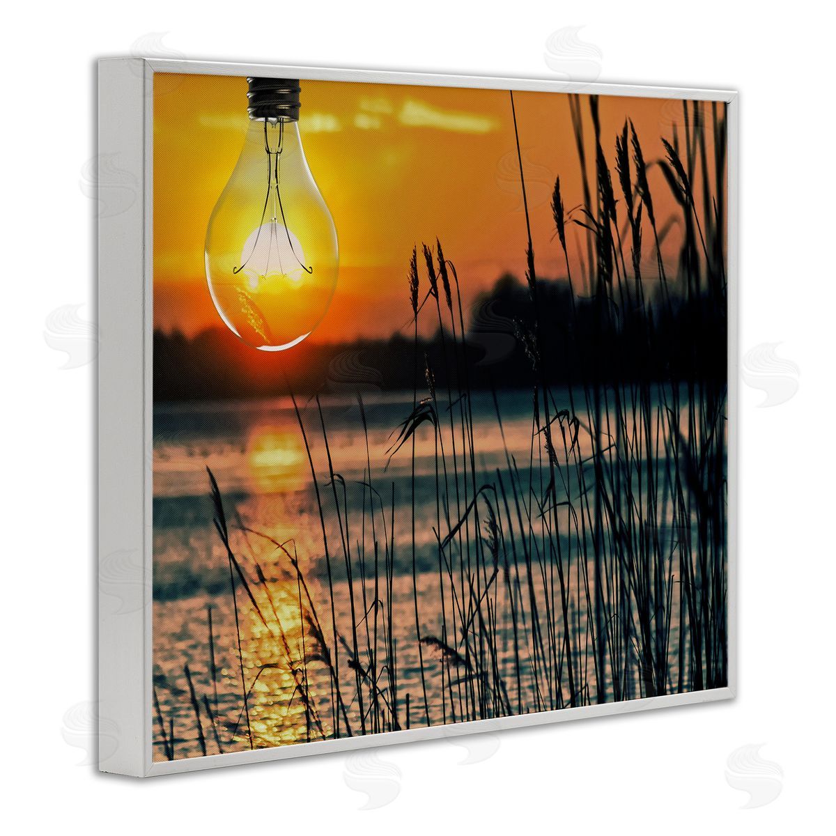 Lightbulb Lake Reeds Photograph White Frame Print Wall Art, Home Decor by Marcus Prime