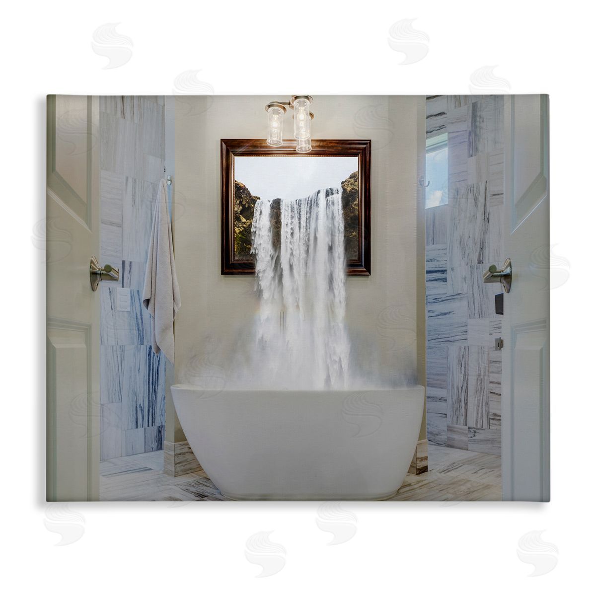 Waterfall Bathtub Bathroom Photograph Canvas Wall Art, Home Decor by Milli Villa