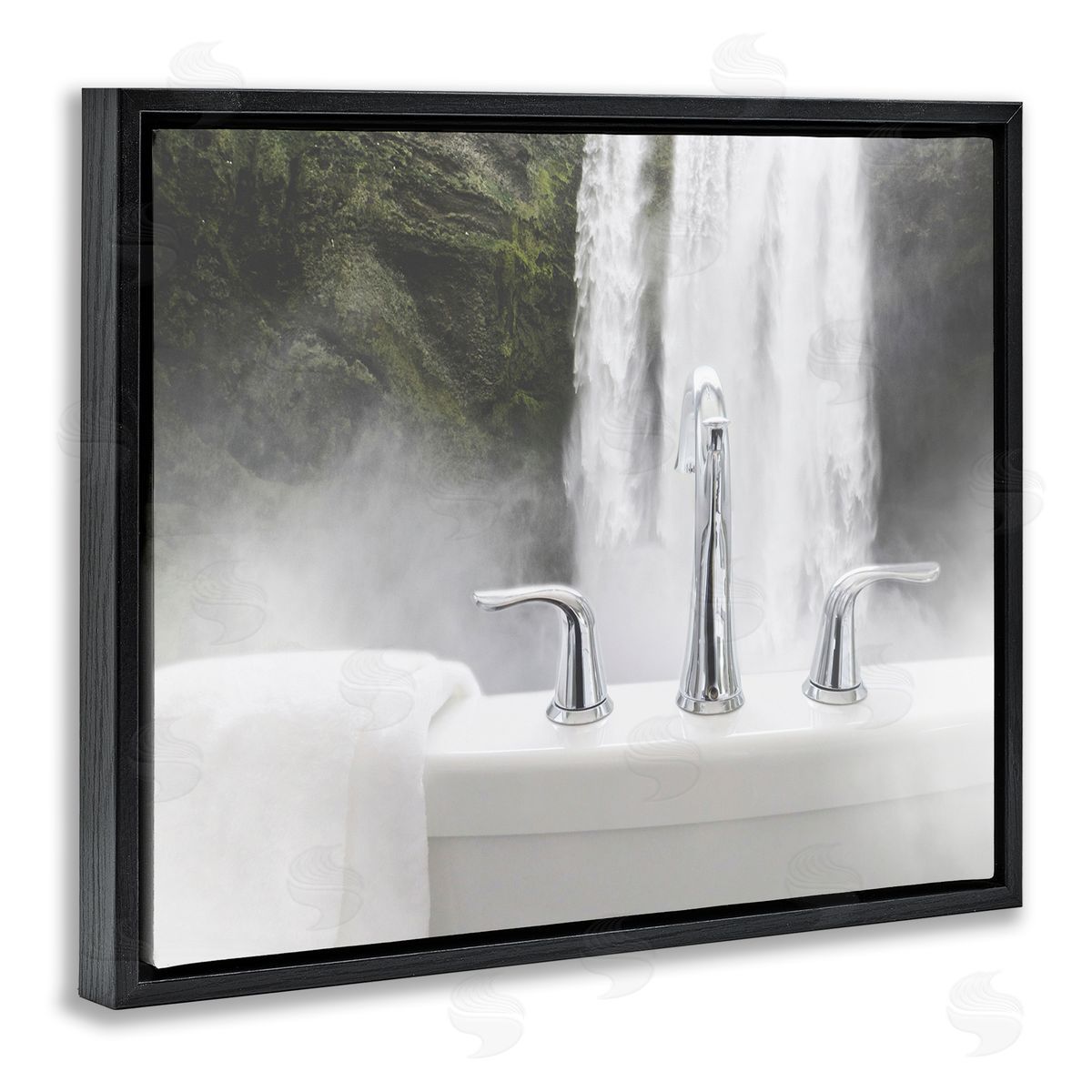 Waterfall Bath Time Photograph Black Floating Frame Canvas Wall Art, Home Decor by Milli Villa
