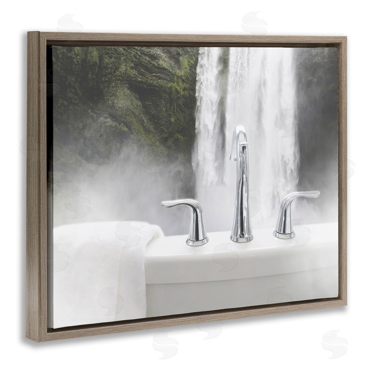 Waterfall Bath Time Photograph Brown Floating Frame Canvas Wall Art, Home Decor by Milli Villa