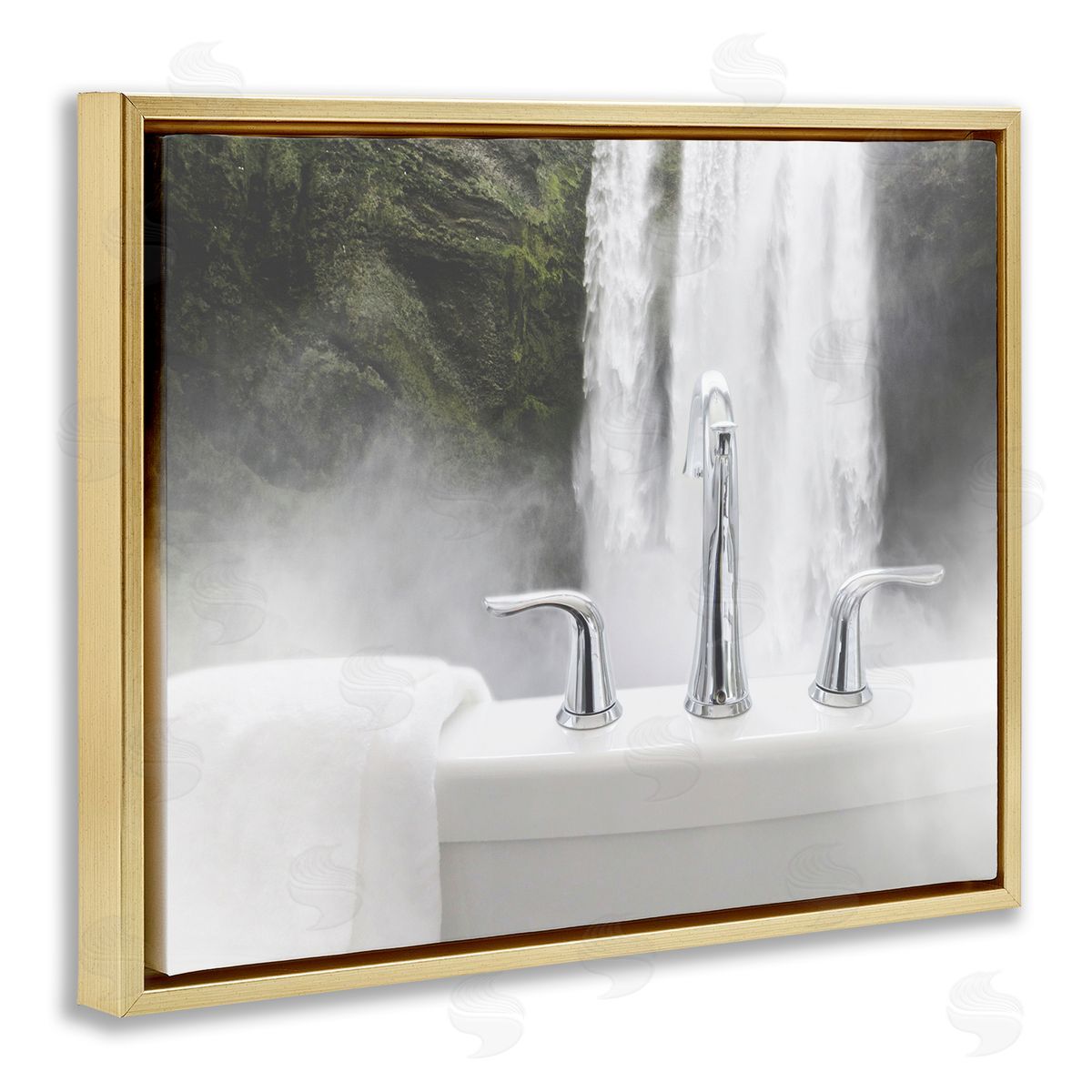 Waterfall Bath Time Photograph Gold Floating Frame Canvas Wall Art, Home Decor by Milli Villa