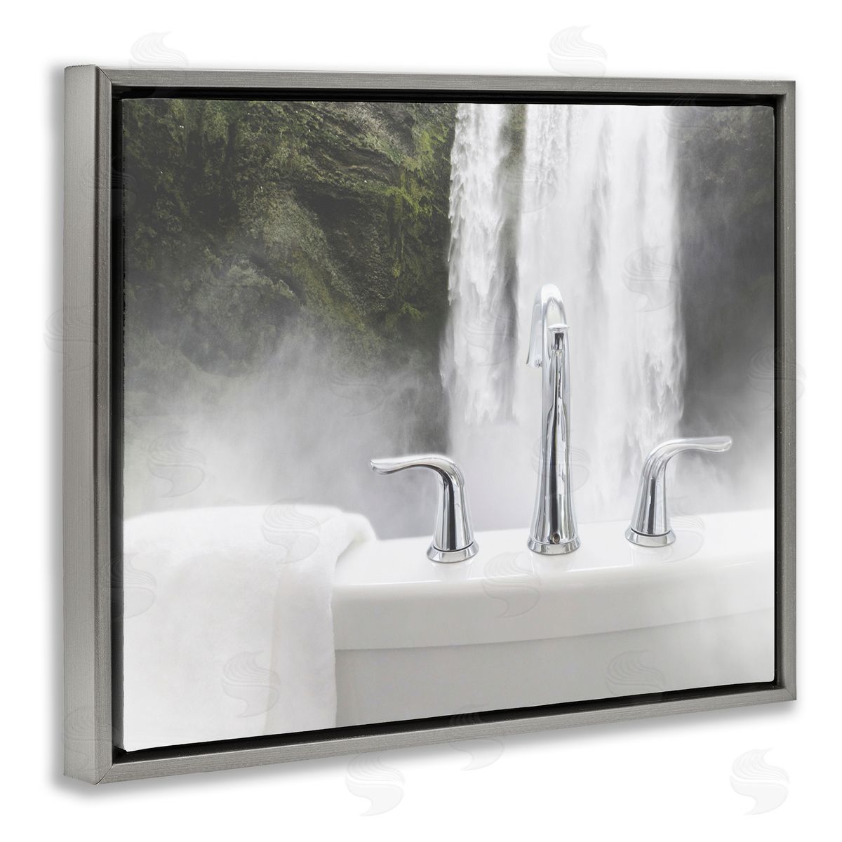 Waterfall Bath Time Photograph Grey Floating Frame Canvas Wall Art, Home Decor by Milli Villa