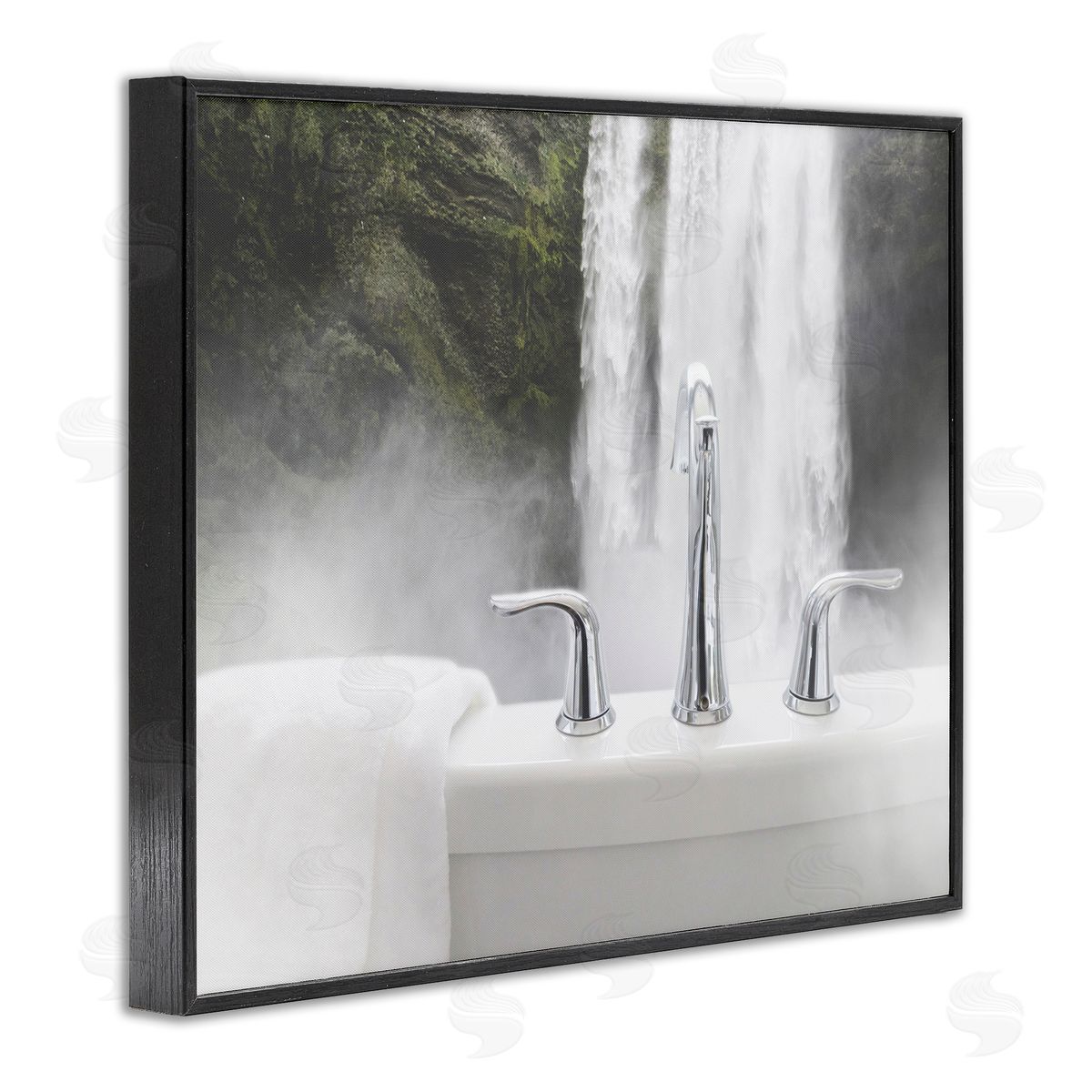Waterfall Bath Time Photograph Black Frame Print Wall Art, Home Decor by Milli Villa
