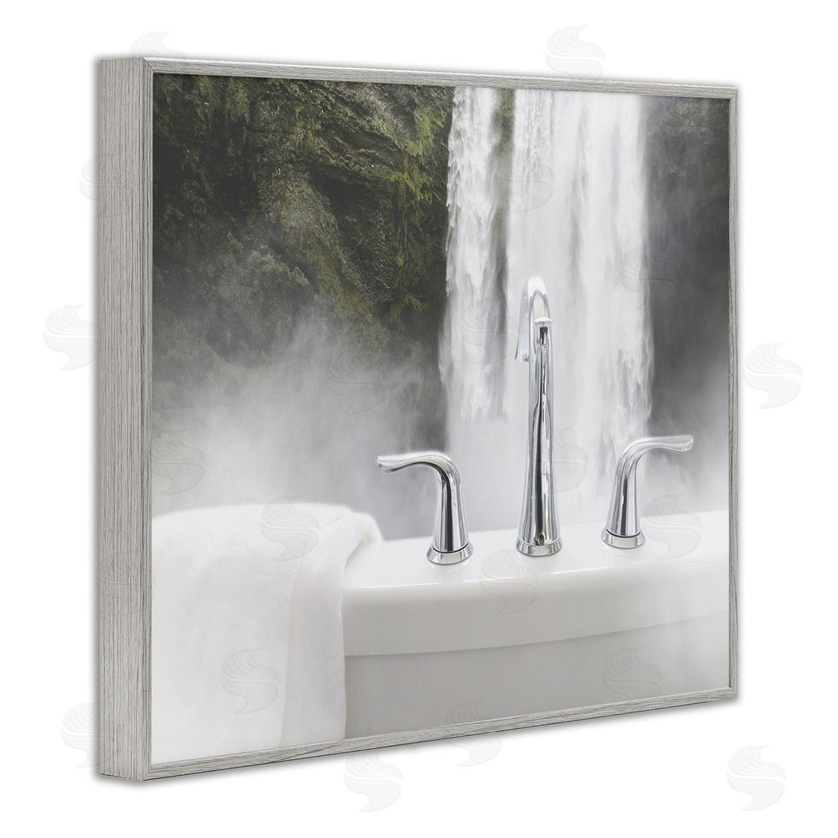 Waterfall Bath Time Photograph Grey Frame Print Wall Art, Home Decor by Milli Villa