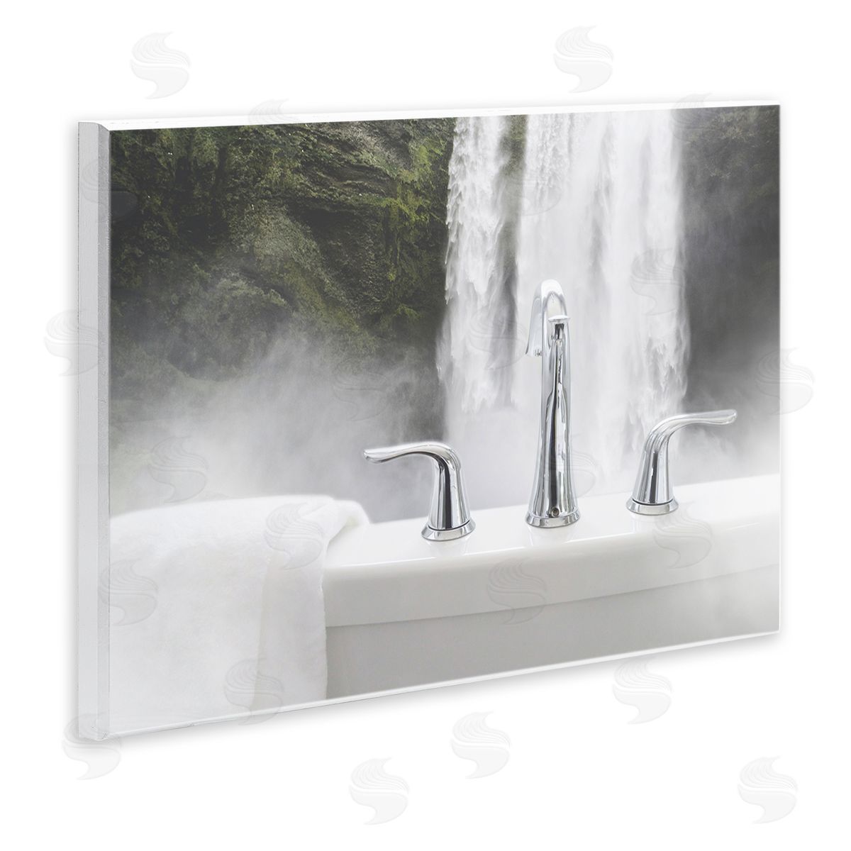 Waterfall Bath Time Photograph Wood Plaque Wall Art, Home Decor by Milli Villa