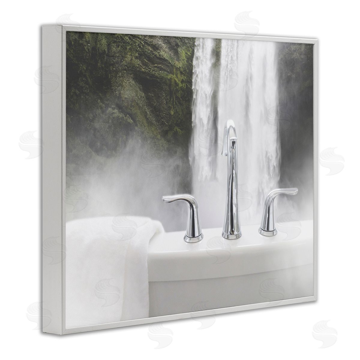 Waterfall Bath Time Photograph White Frame Print Wall Art, Home Decor by Milli Villa