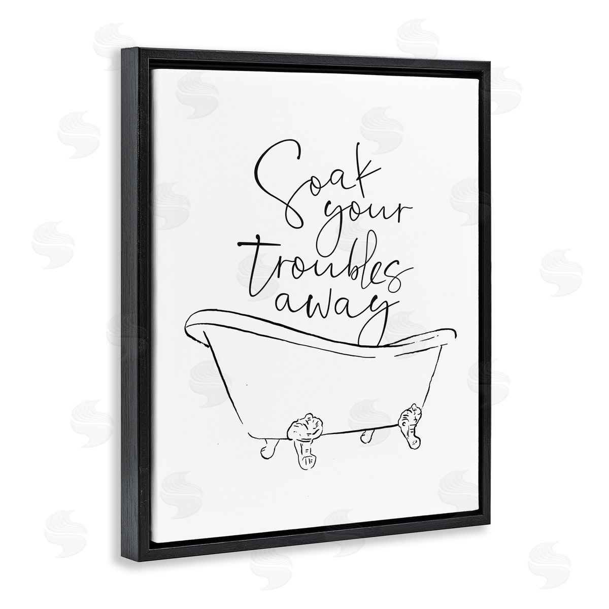 Soak Troubles Away Ink Drawing Black Floating Frame Canvas Wall Art, Home Decor by Milli Villa