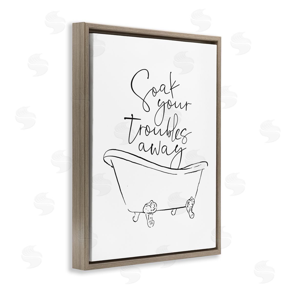 Soak Troubles Away Ink Drawing Brown Floating Frame Canvas Wall Art, Home Decor by Milli Villa