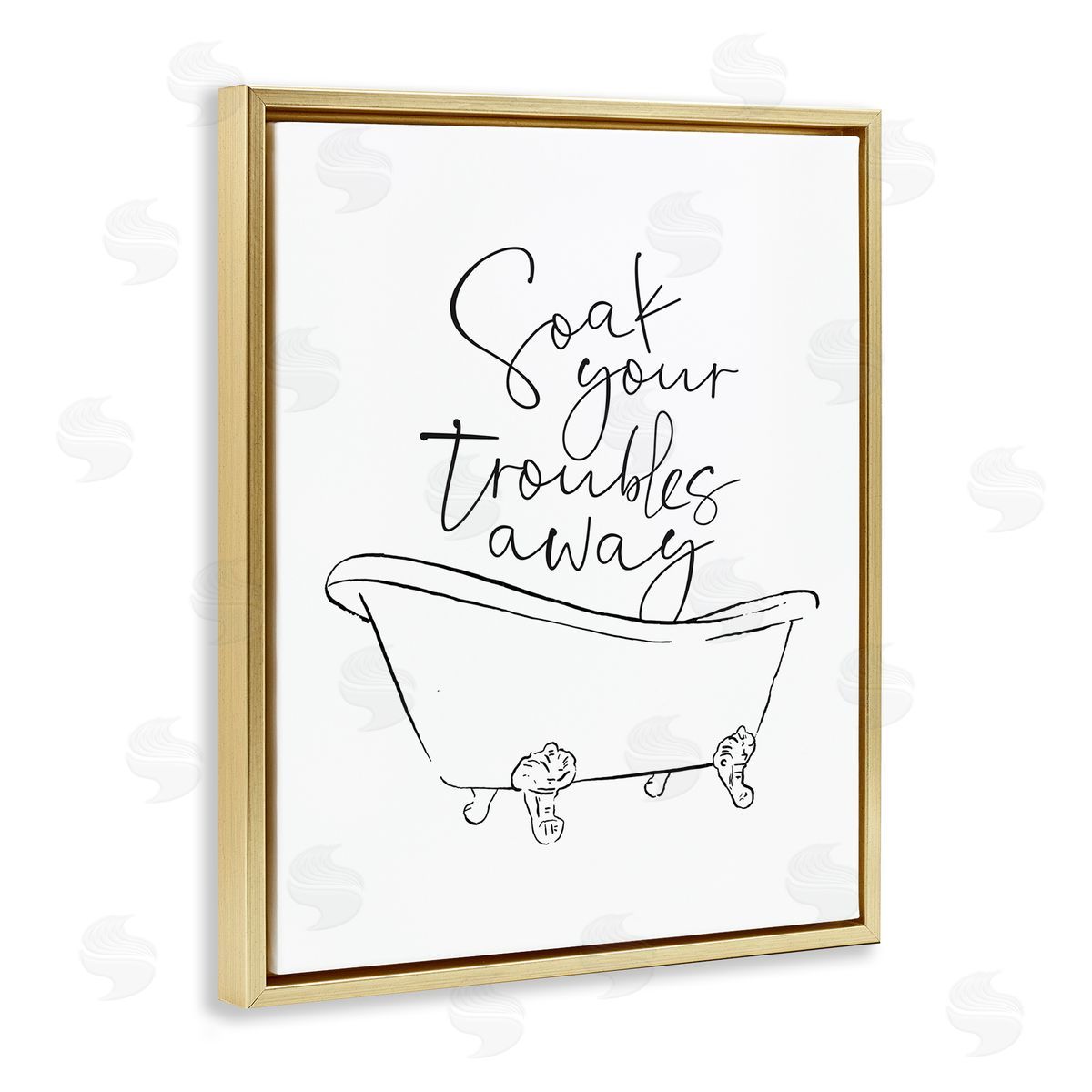 Soak Troubles Away Ink Drawing Gold Floating Frame Canvas Wall Art, Home Decor by Milli Villa